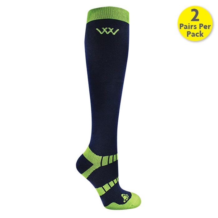 Woof Wear Winter Riding Socks Navy Lime - Wool Thermal Equestrian Socks