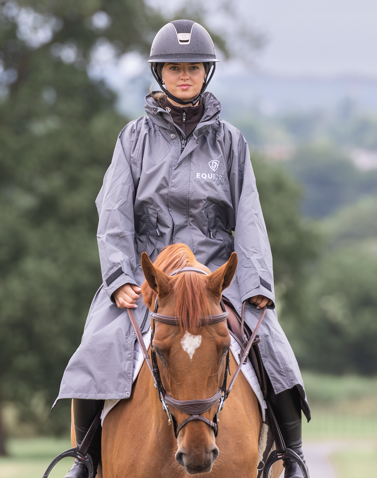 EQUIDRY Women's Grey Waterproof Riding Coat on Horseback - Equiflair equestrian apparel, Horse Riding Gear