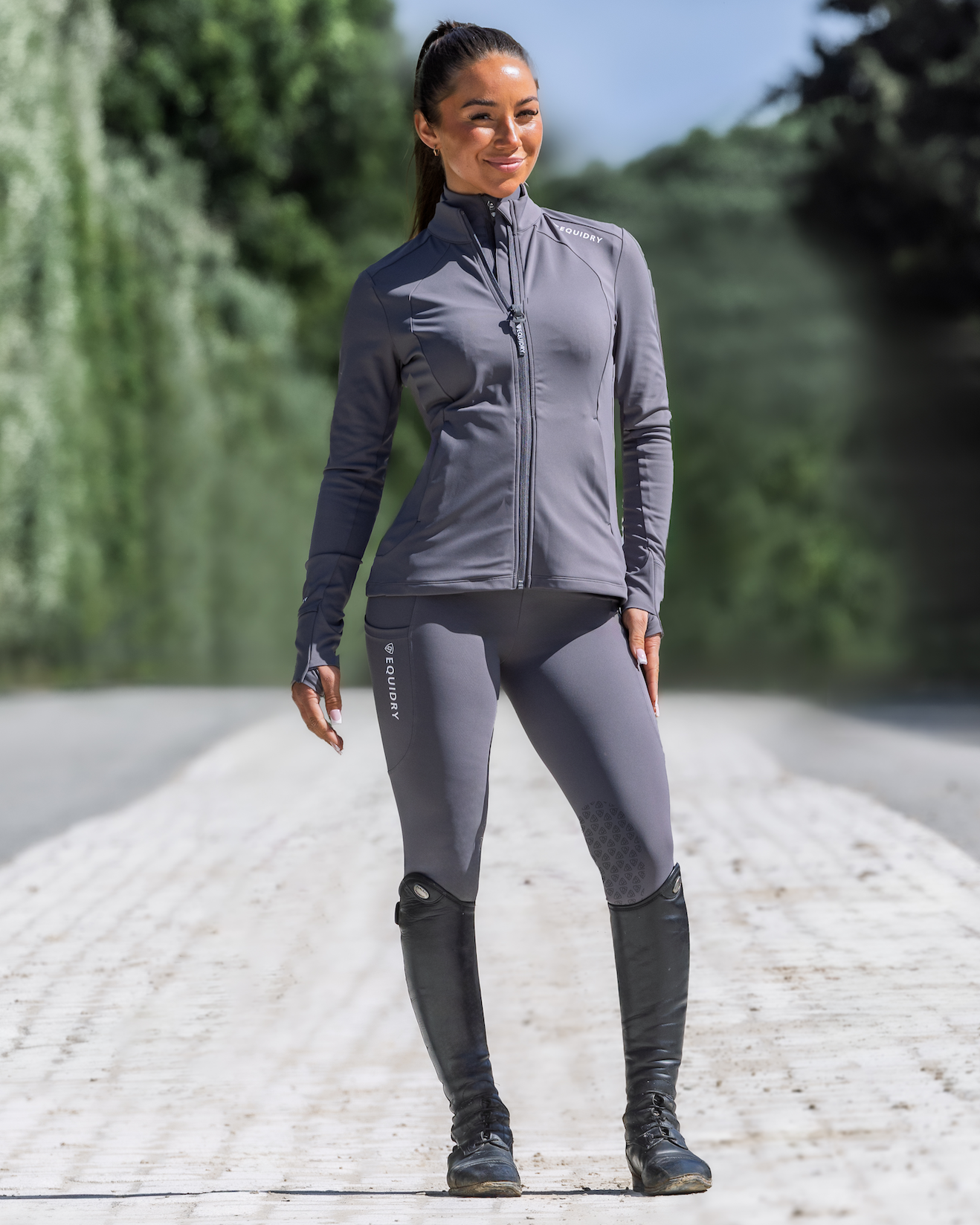 EQUIDRY Women's Water Repellent Zip up Top Grey/White