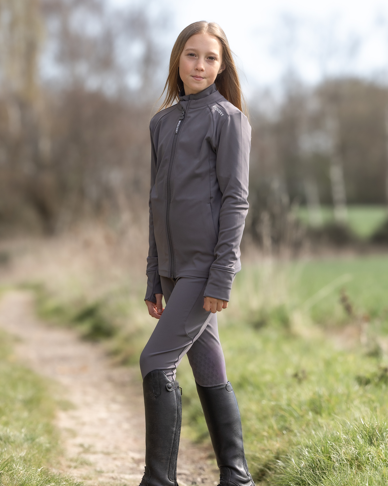 EQUIDRY Water Repellent Leggings Knee Grip Children's Grey/White