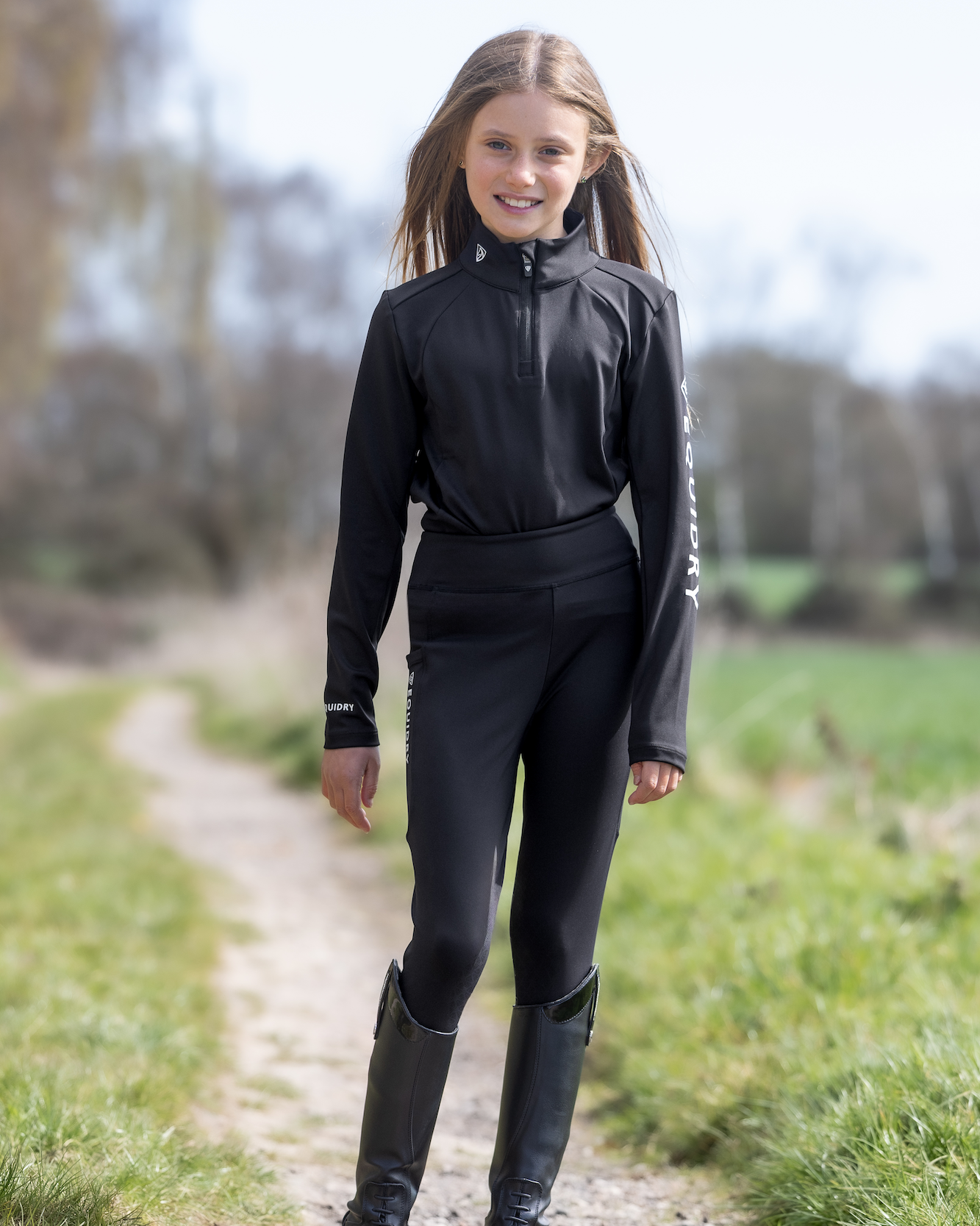 Equidry Child's Water Repellent Equestrian Base Layer (Black/White). Perfect for young riders! #equestrian #baselayer #kidswear