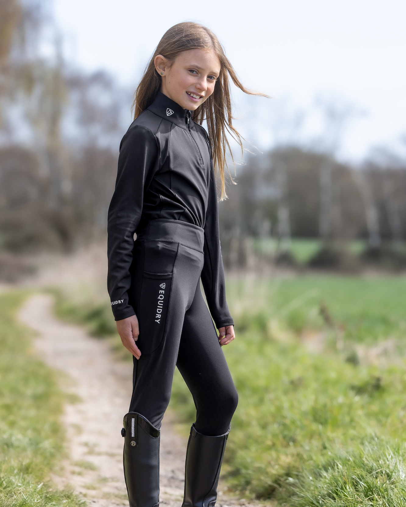 EQUIDRY Children's Water Repellent Base Layer Black/White