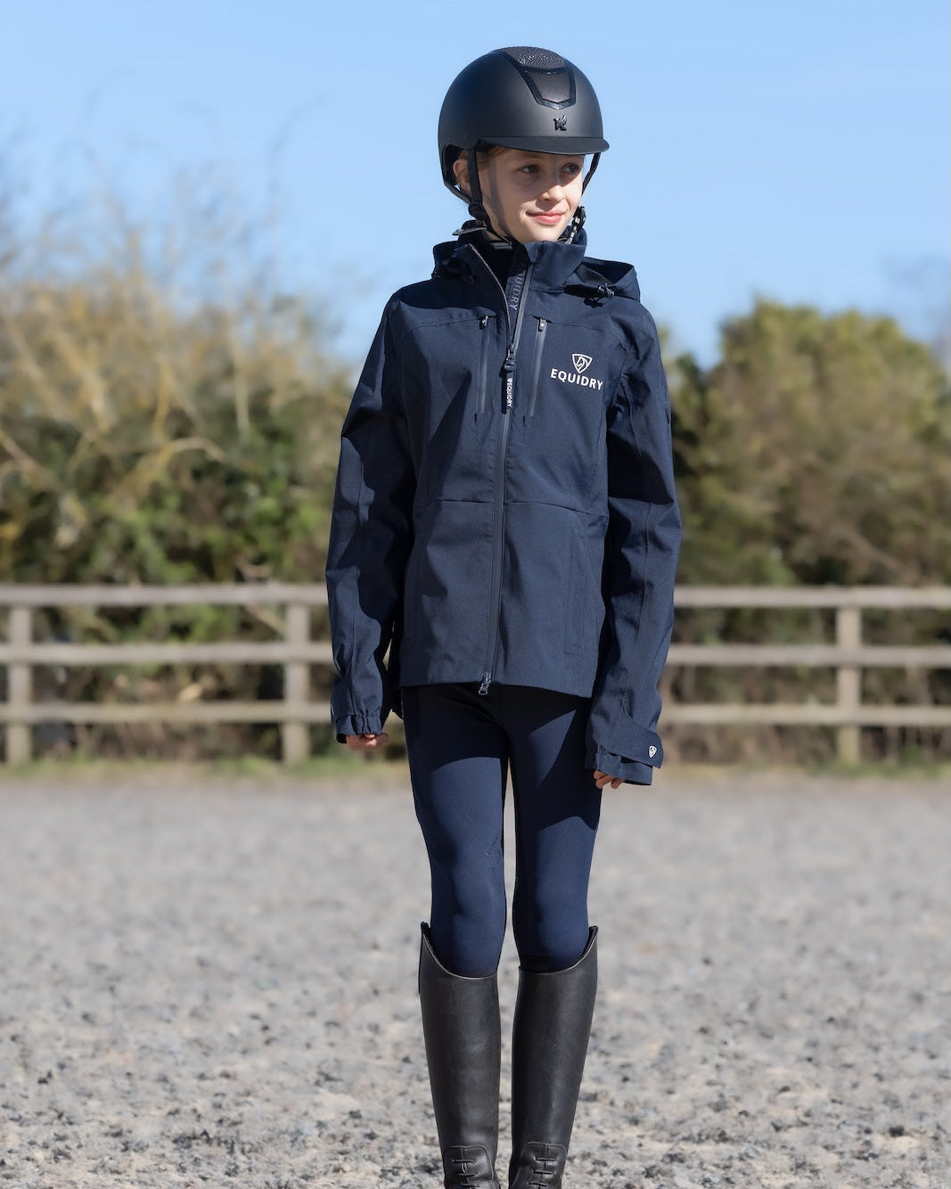 Girl's EQUIDRY Varsha Waterproof Riding Jacket Navy - Equestrian Apparel
