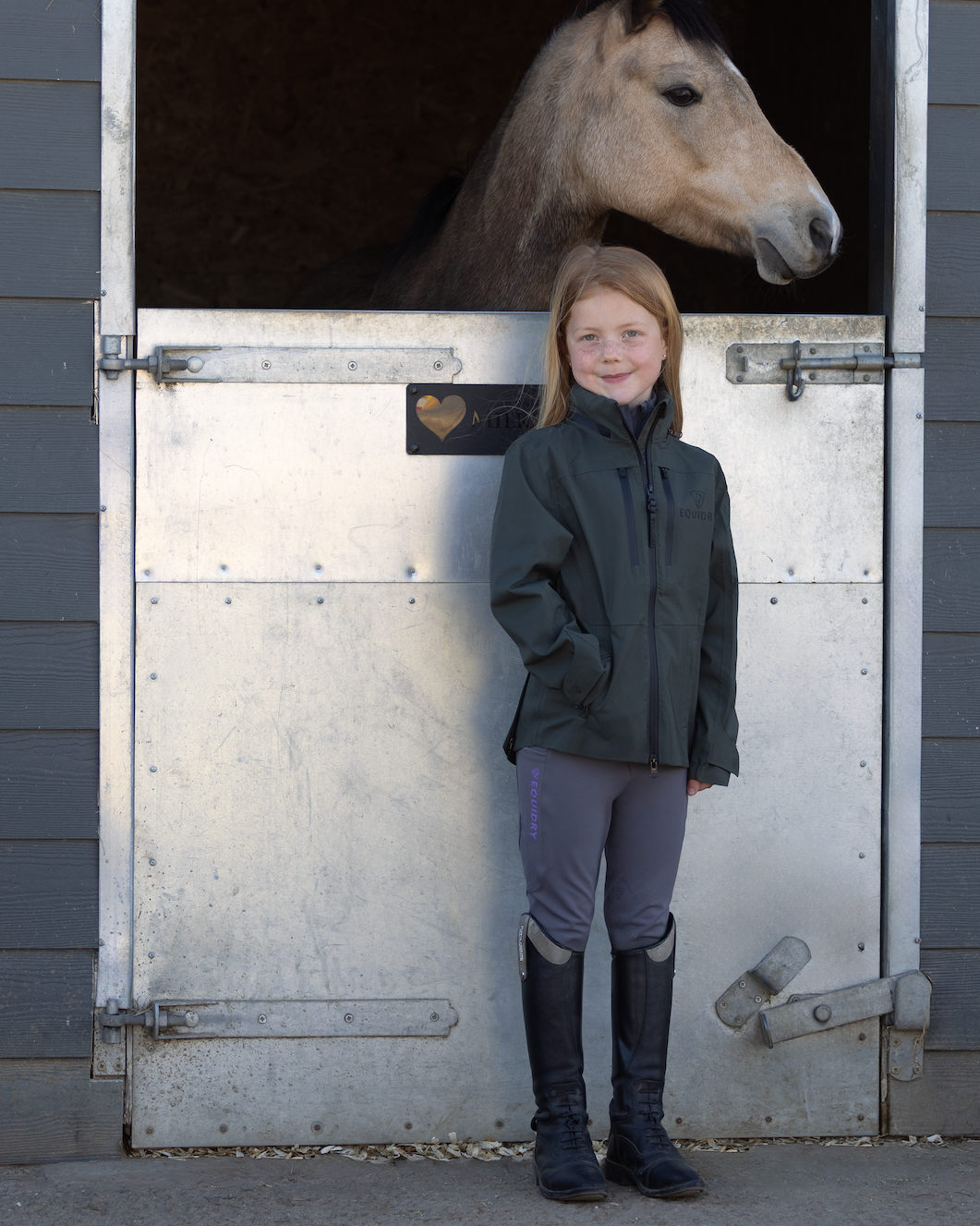 EQUIDRY Varsha Waterproof Riding Jacket Girl's Black Forest Green