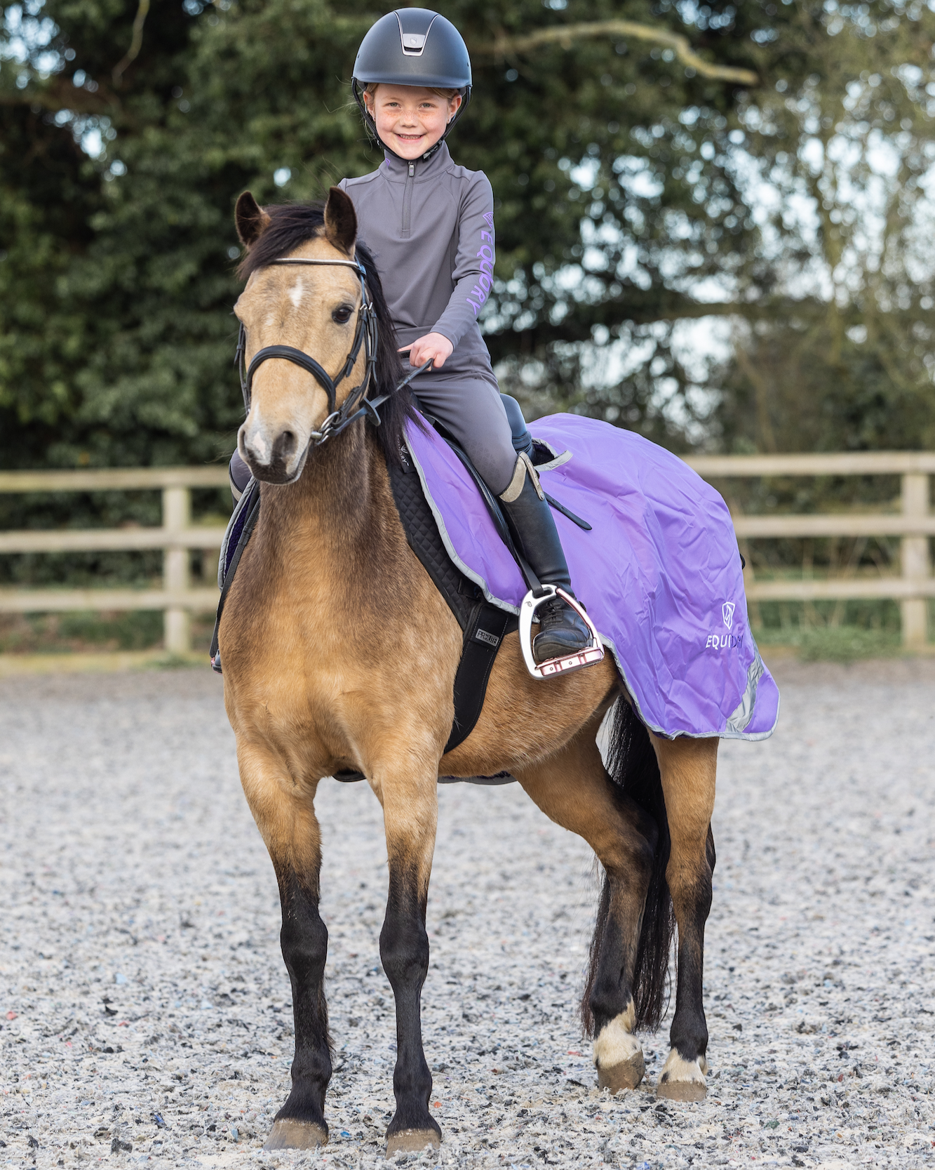 EQUIDRY Water Repellent Leggings Knee Grip Children's Grey/Lilac