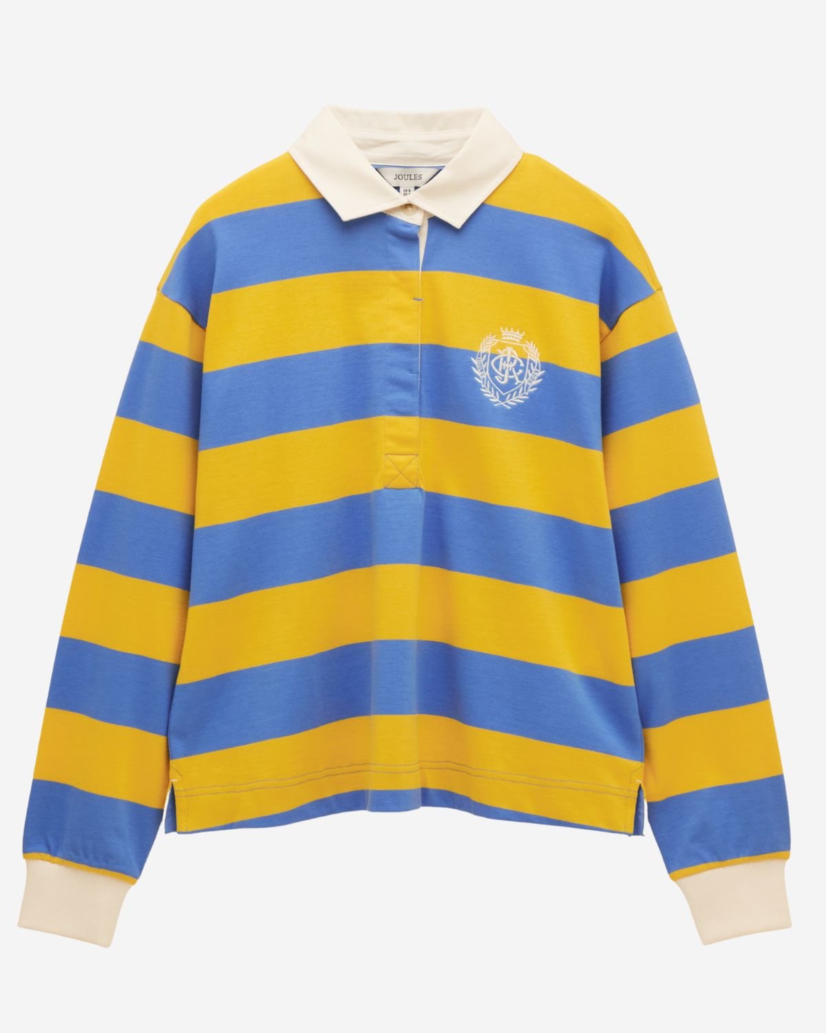 Joules Lara Yellow and Blue Stripe Boxy Fit Rugby Shirt | Equiflair