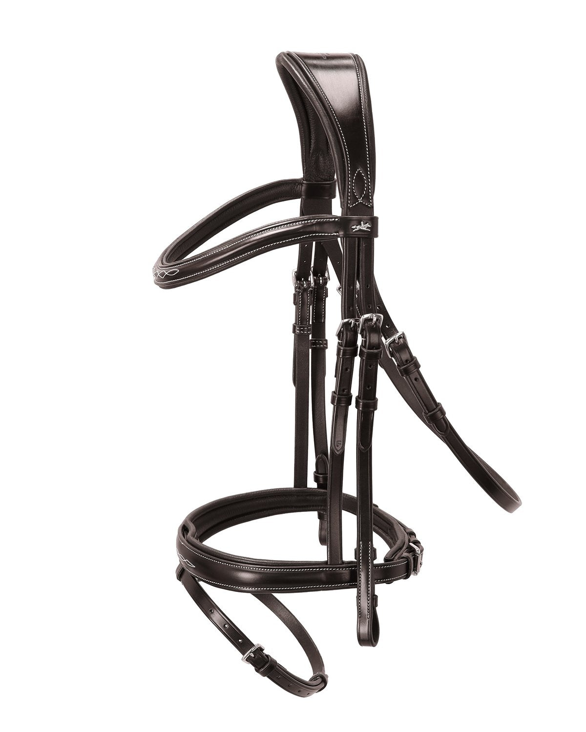 Schockemohle Bridle Monza F dark brown/cream/silver - Snaffle Bridle Horse Leatherwork VB