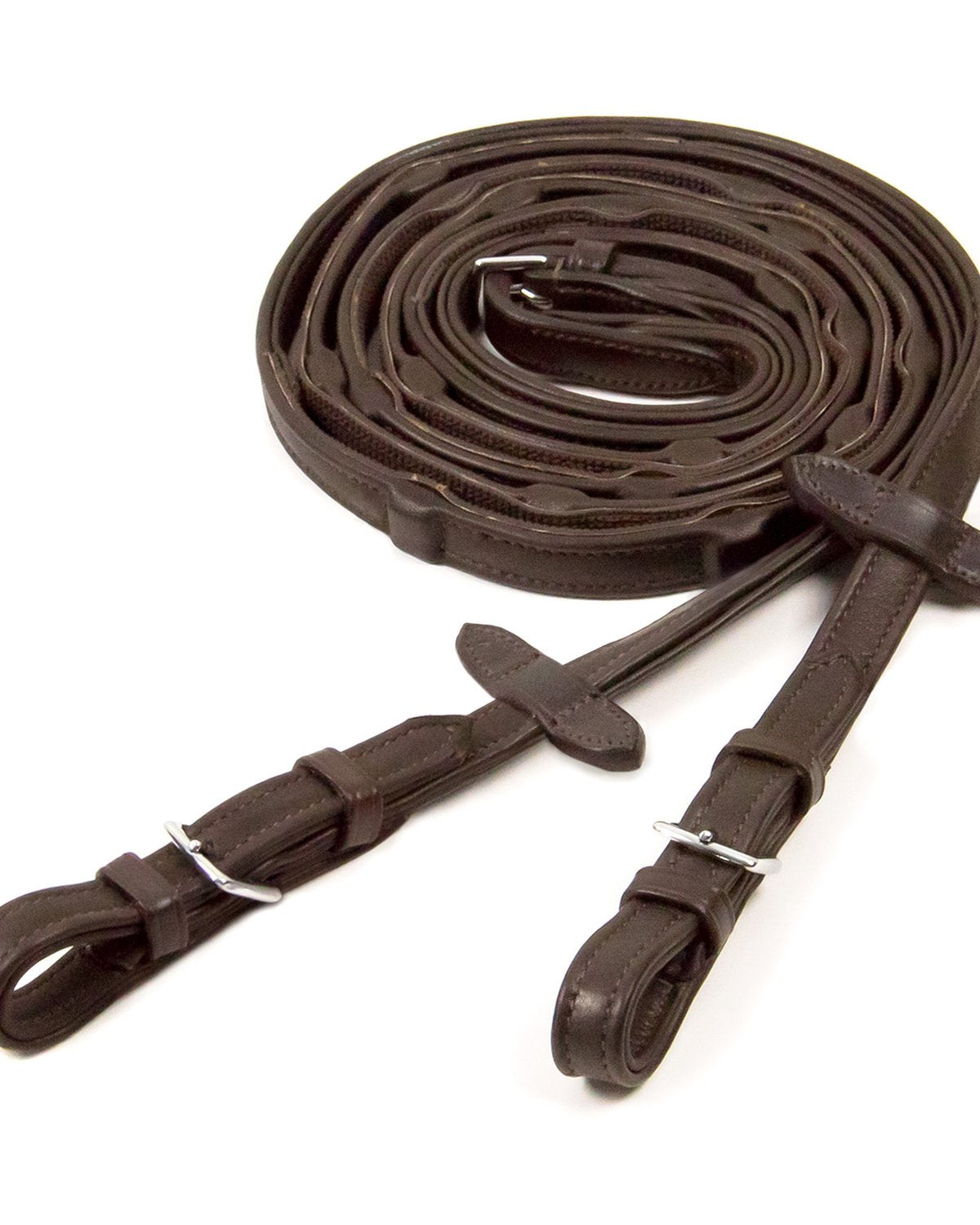 SCHOCKEMOHLE Durasoft Grip Brown Leather Horse Reins with Silver Buckles - Equestrian Equipment