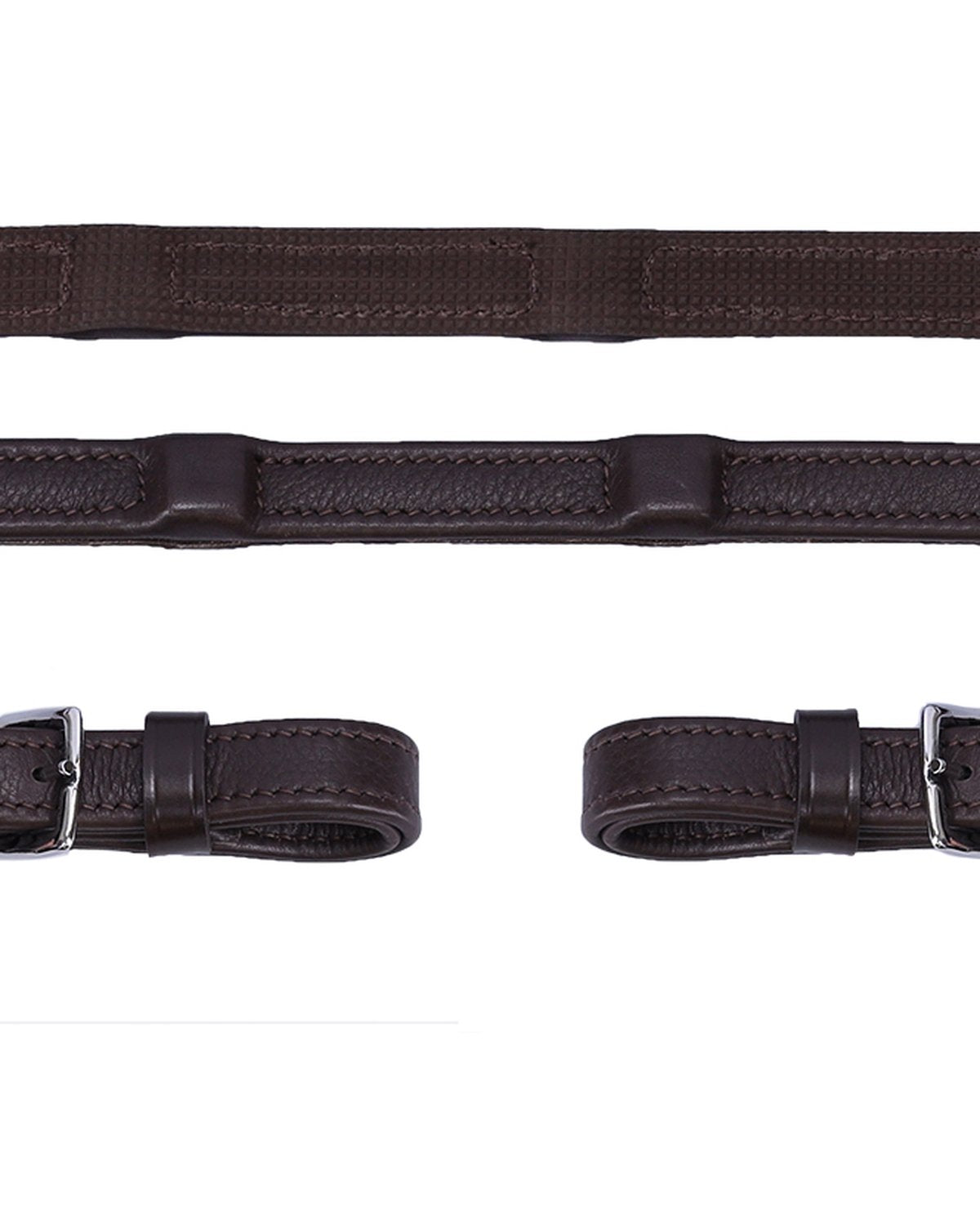 SCHOCKEMOHLE DURASOFT Brown Leather Horse Reins - Rolled Grip, Durable, Soft, with Stoppers - Equiflair