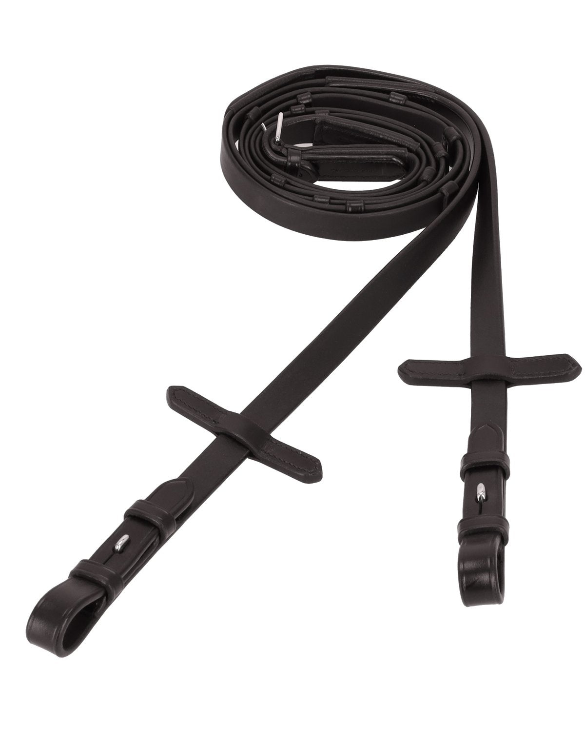 Schockemohle Soft Rubber Reins with Robber Stops - Dark Brown/Silver - Equiflair Equestrian Equipment