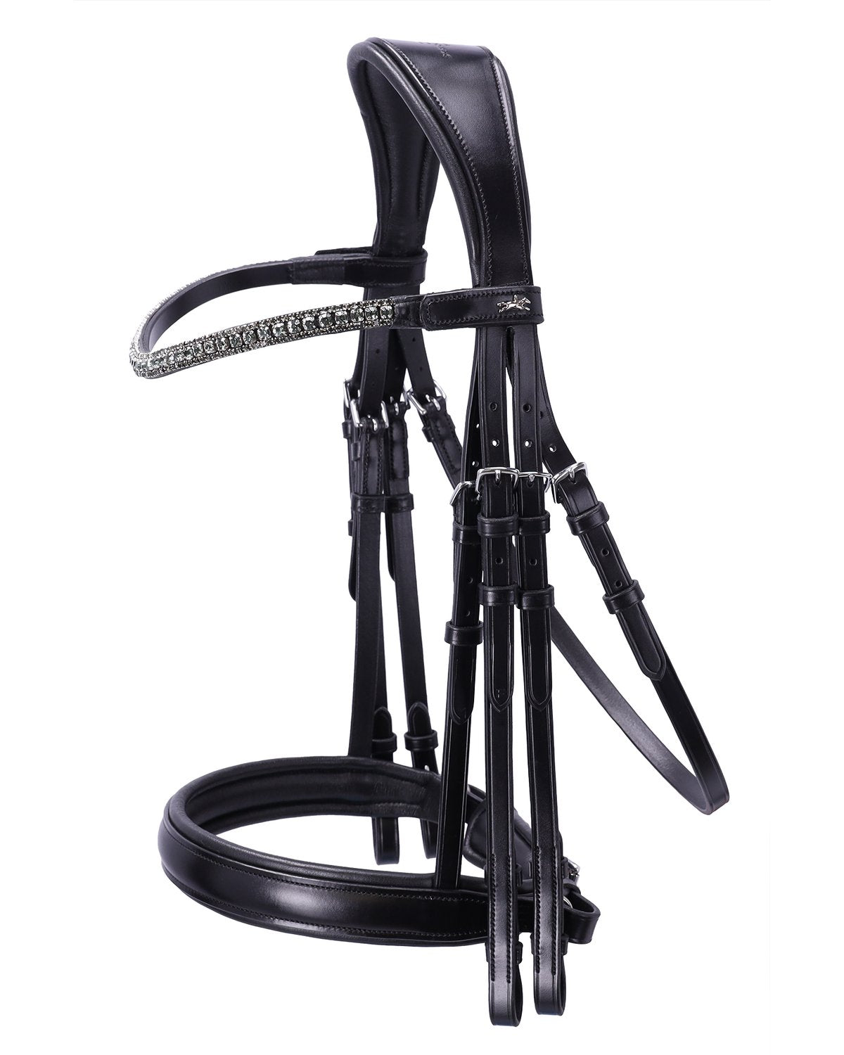 Schockemöhle Brindisi Dressage Double Bridle - Black & Grey/Silver, Glitter Browband Leather Equestrian Tack -…