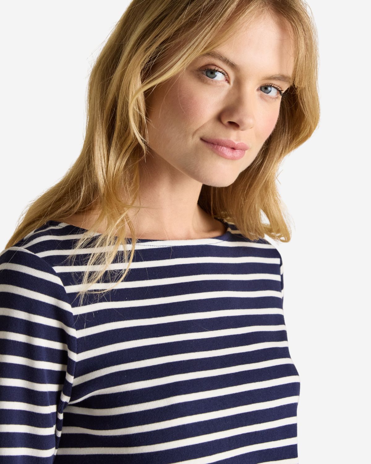 Joules Harbour Navy & White Boat Neck Long Sleeve Breton Stripe Top