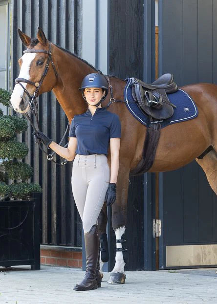 Equestrian: Woman Rider on Horse with Woof Wear Saddle Pad - Horse Riding Gear & Fashion