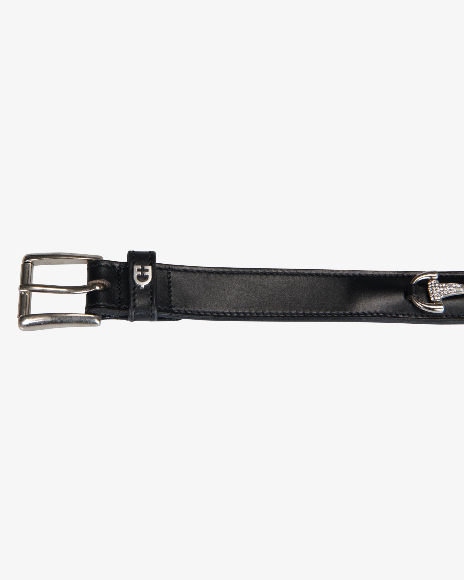 Equestro Leather Belt With Snaffle Bits And Rhinestones Black Silver