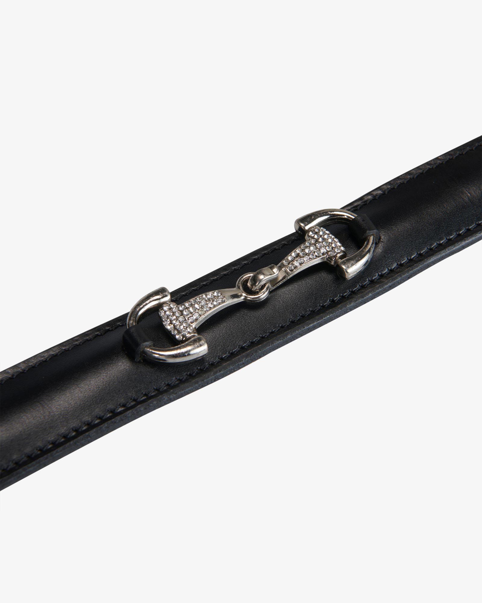 Equestro Leather Belt With Snaffle Bits And Rhinestones Black Silver