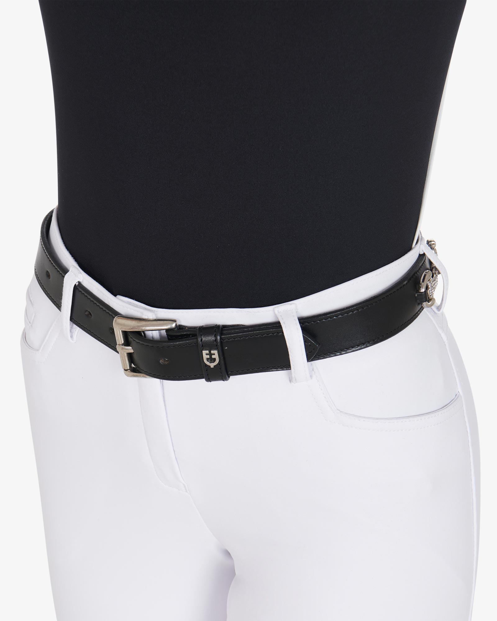 Equestro Leather Belt With Snaffle Bits And Rhinestones Black Silver | Equiflair