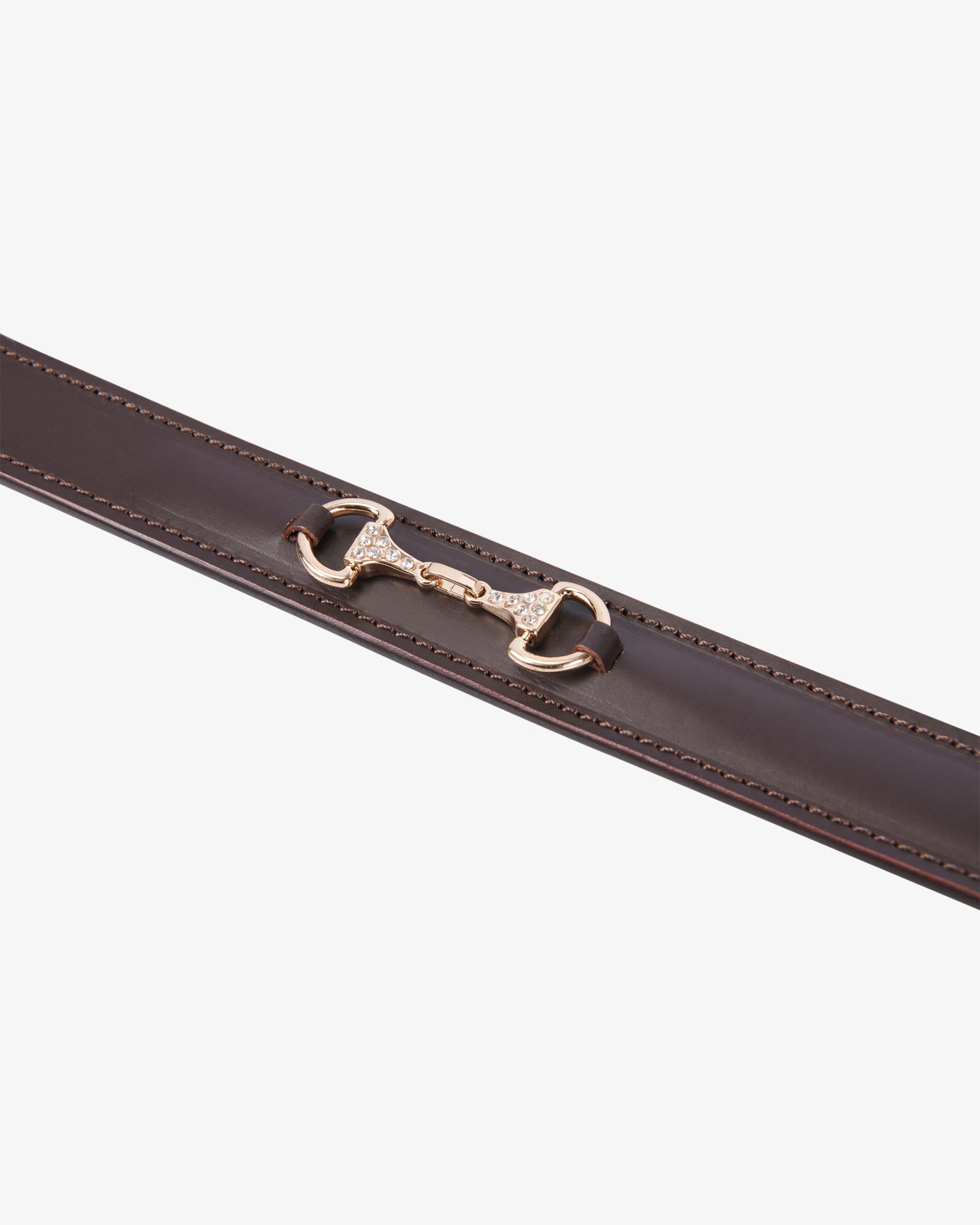 Equestro Leather Belt With Snaffle Bits And Rhinestones Brown Gold