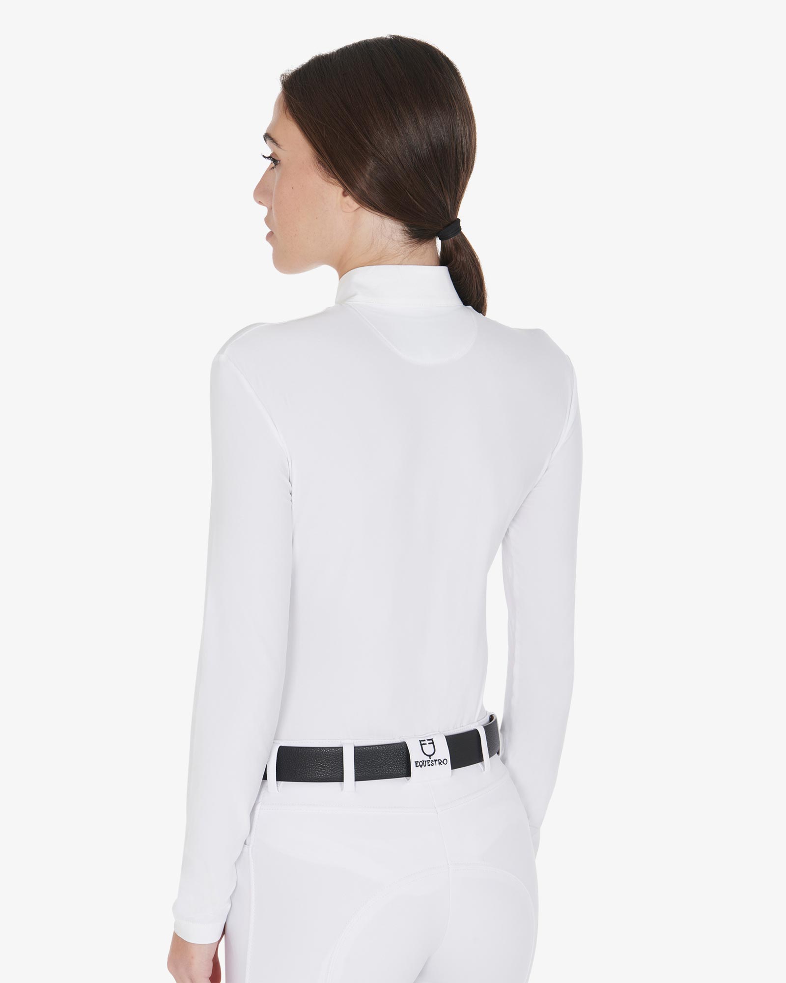 Equestro Women's Long Sleeved Polo Shirt In Technical Fleece Fabric White