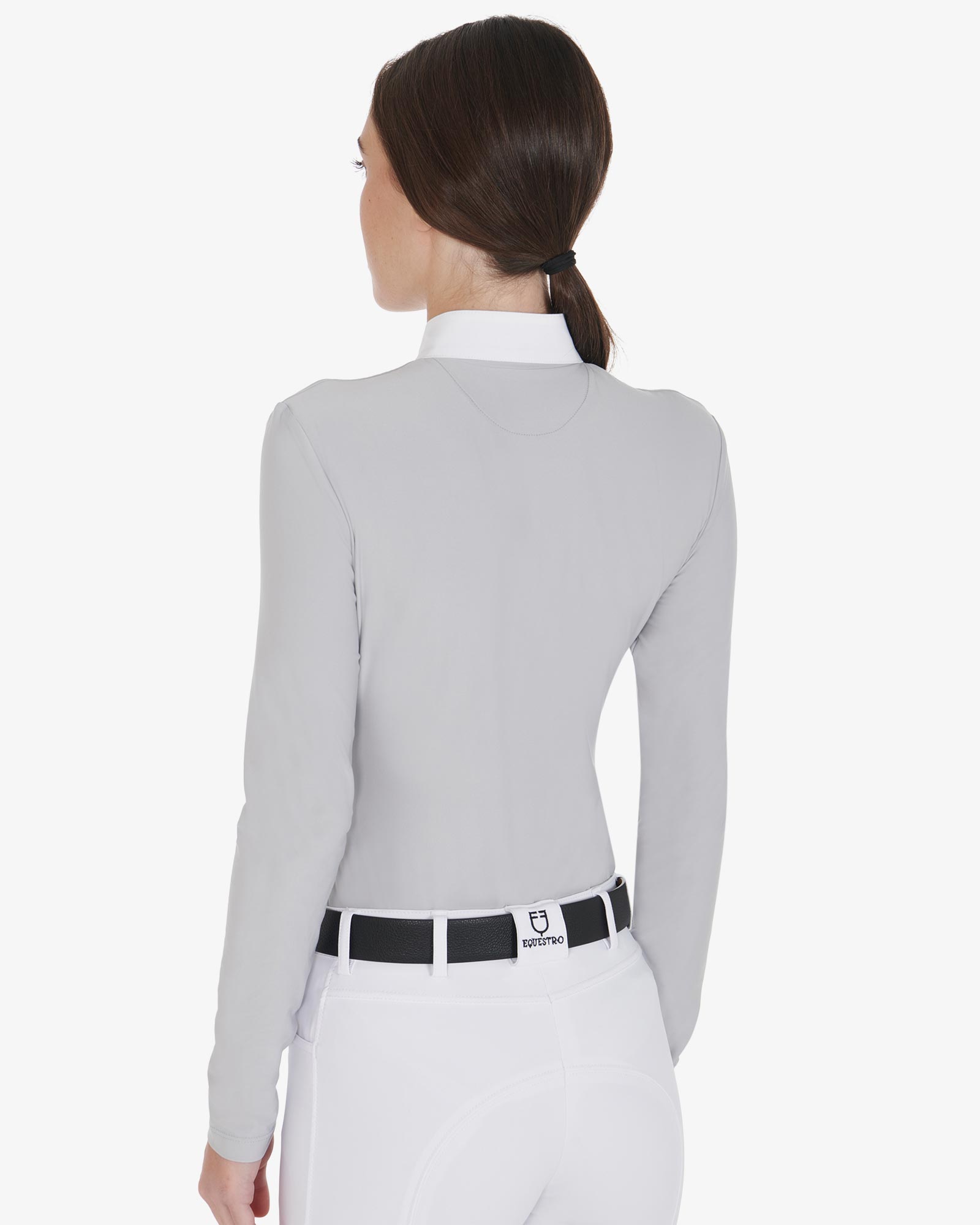 Equestro Women'S Long Sleeved Polo Shirt In Technical Fleece Fabric Grey