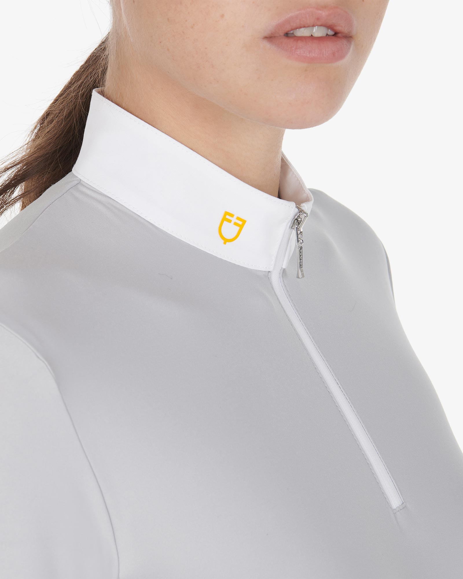 Equestro Women'S Long Sleeved Polo Shirt In Technical Fleece Fabric Grey