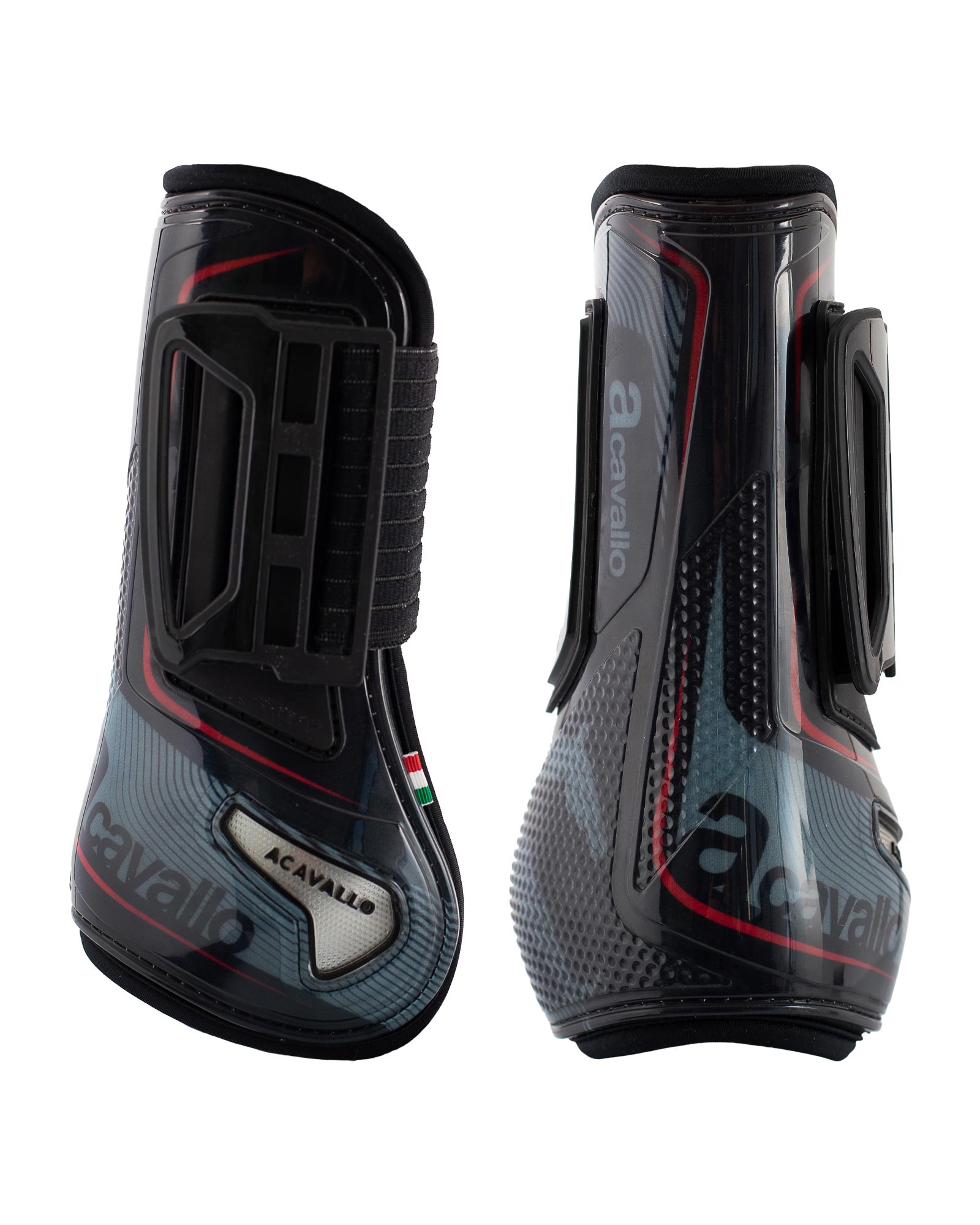 Acavallo Opera Gel Tendon Boots E-Click Fastening Black/Red
