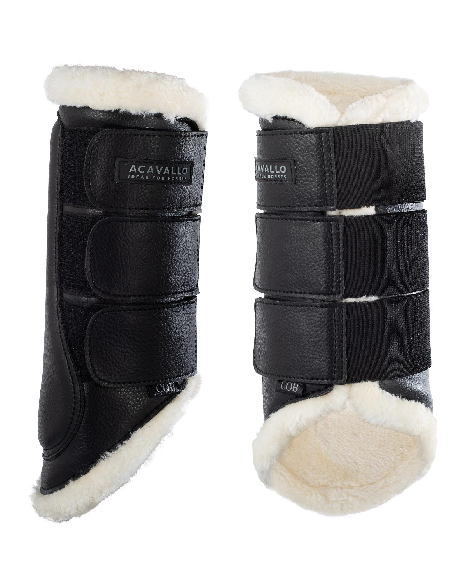 Acavallo Hind Brushing Boots Faux Sheepskin & Triple Hook-And-Loop Closure Black