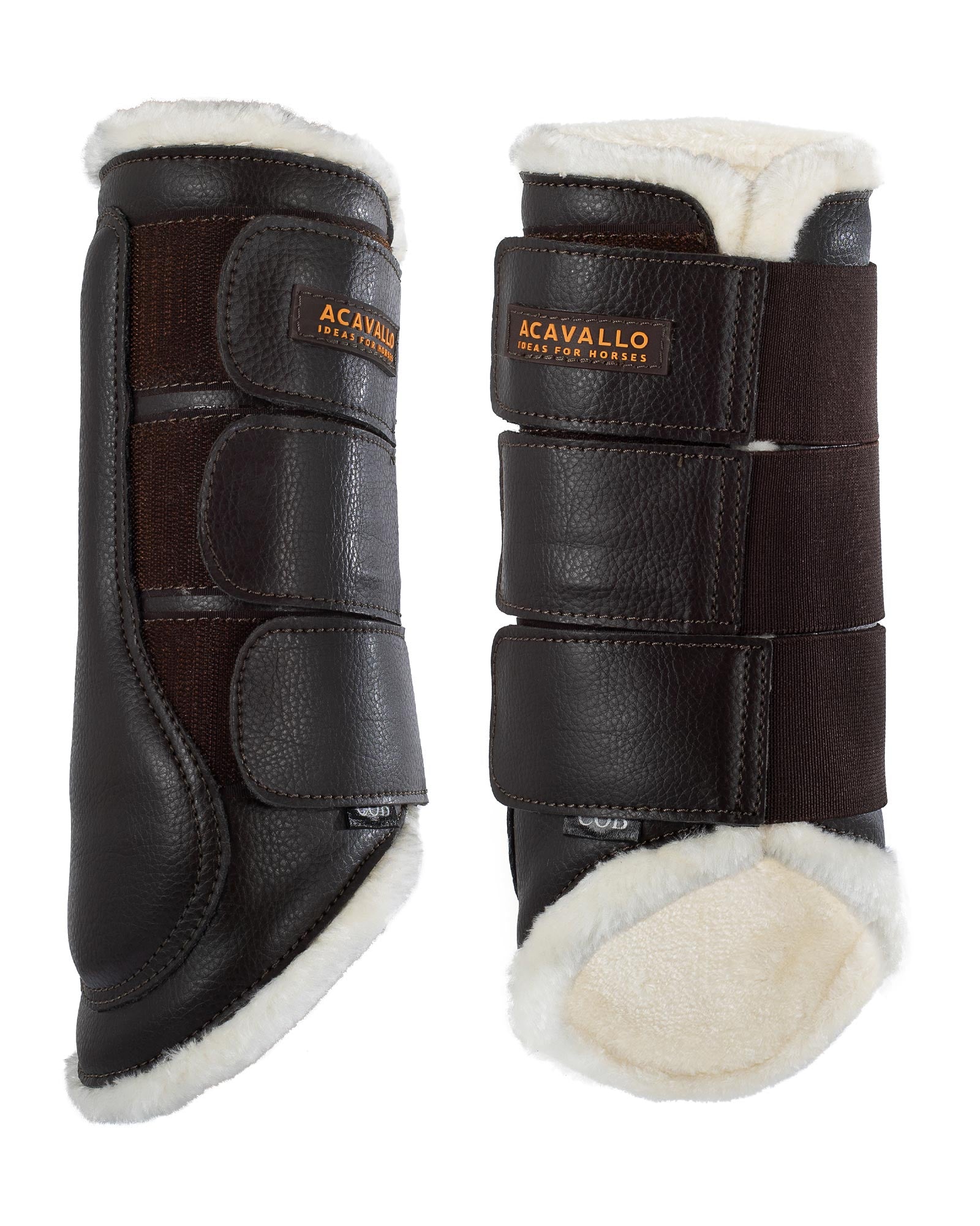 Acavallo Hind Brushing Boots Faux Sheepskin & Triple Hook-And-Loop Closure Brown
