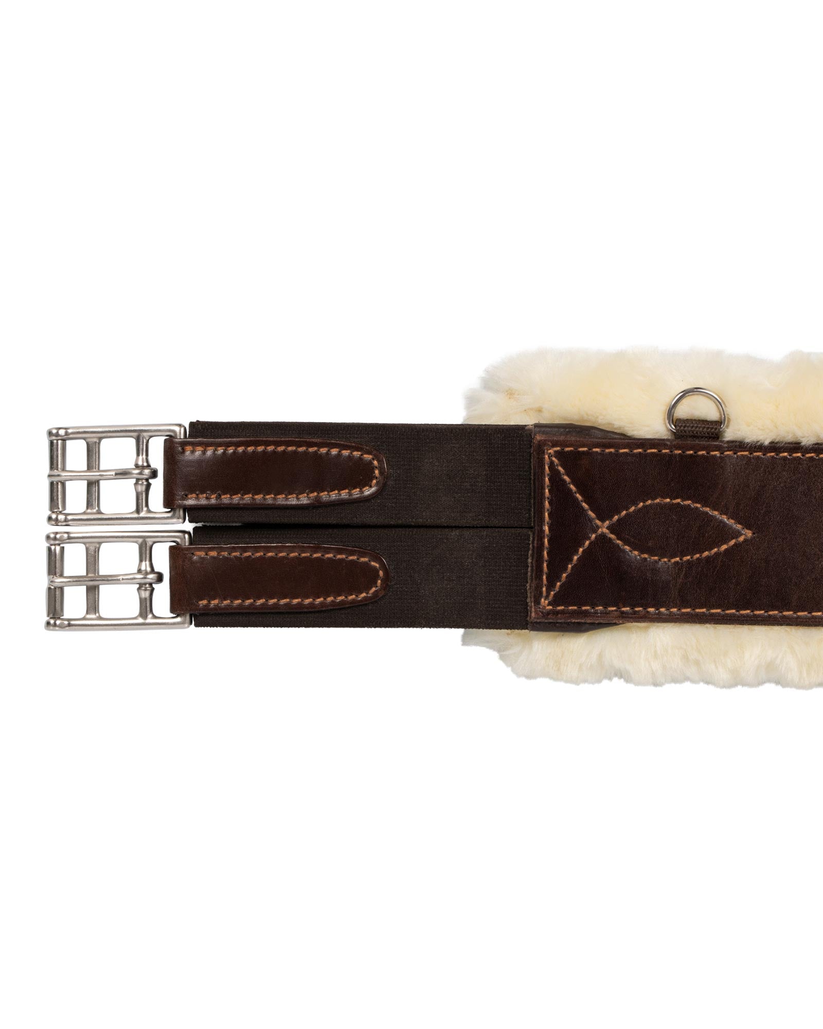 Acavallo Jumping Girth Leather & Removable Faux Sheepskin Dark Brown