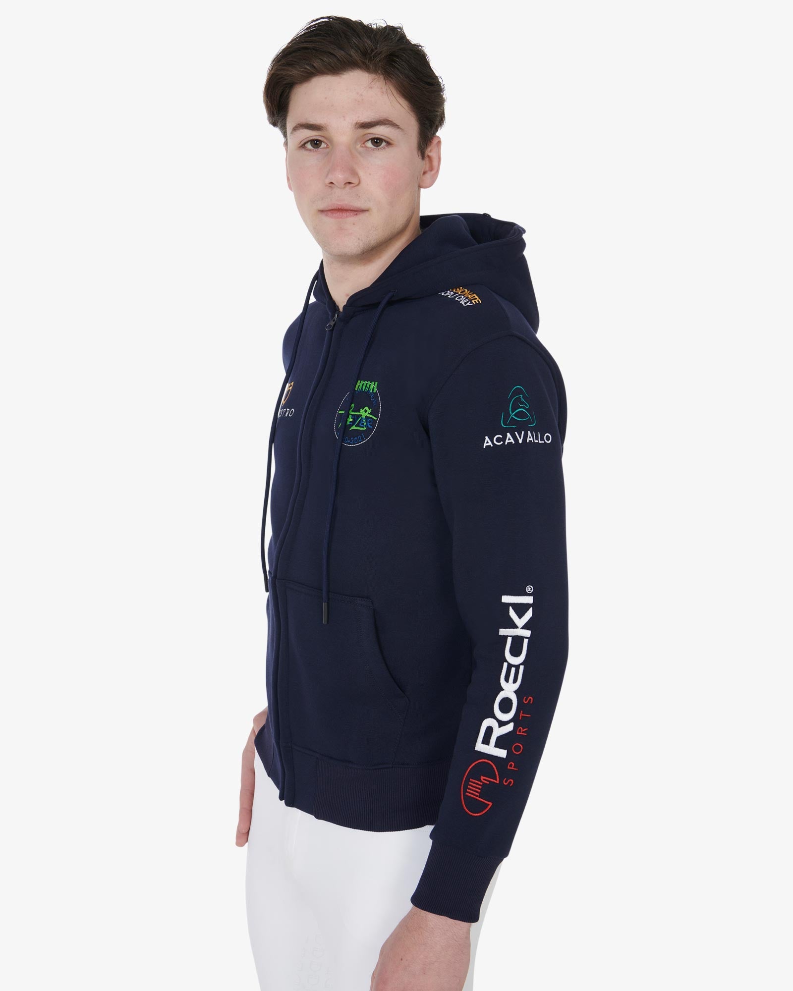 Equestro Men's Sweatshirt With Multi Logo Hood Navy