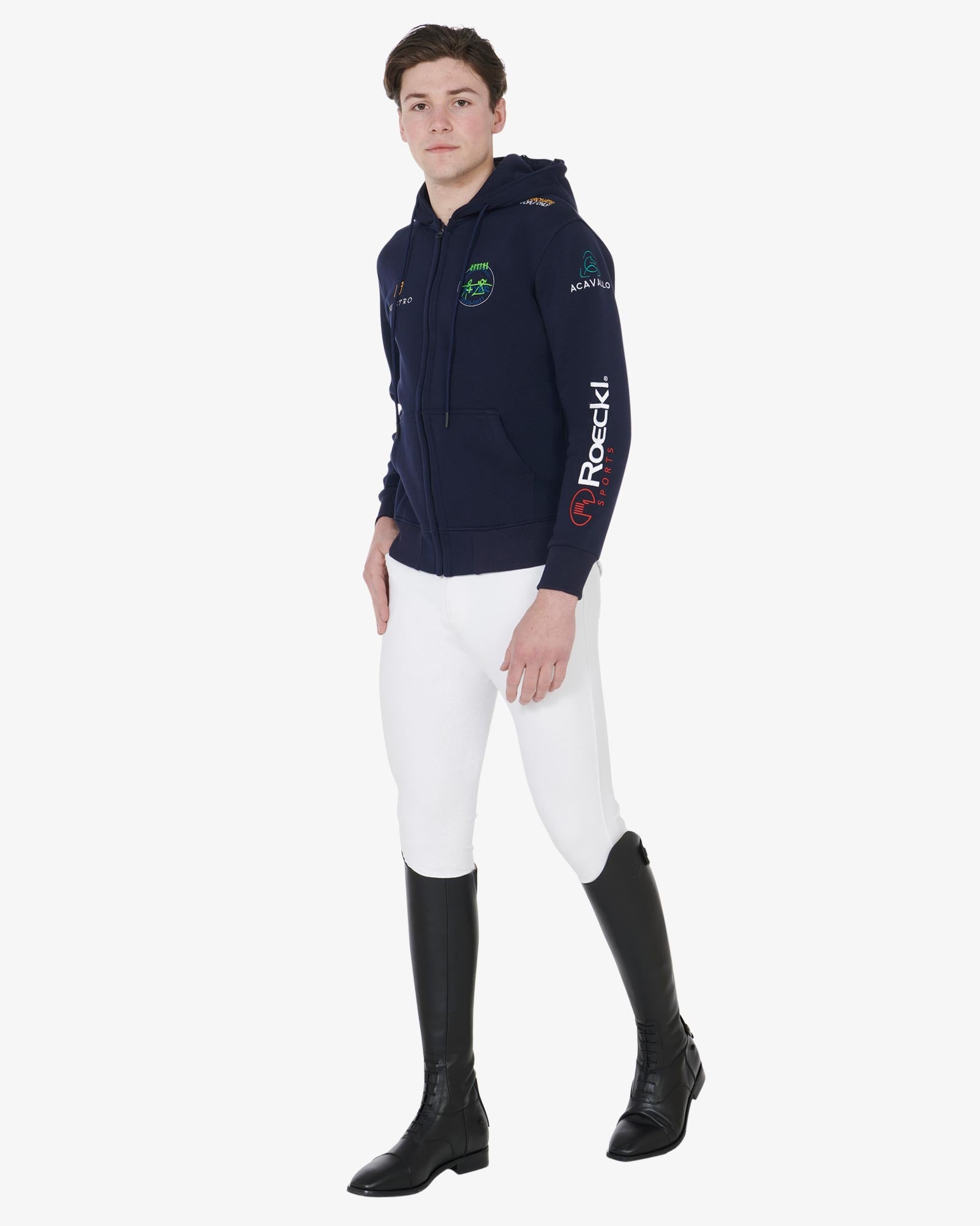 Equestro Men's Sweatshirt With Multi Logo Hood Navy