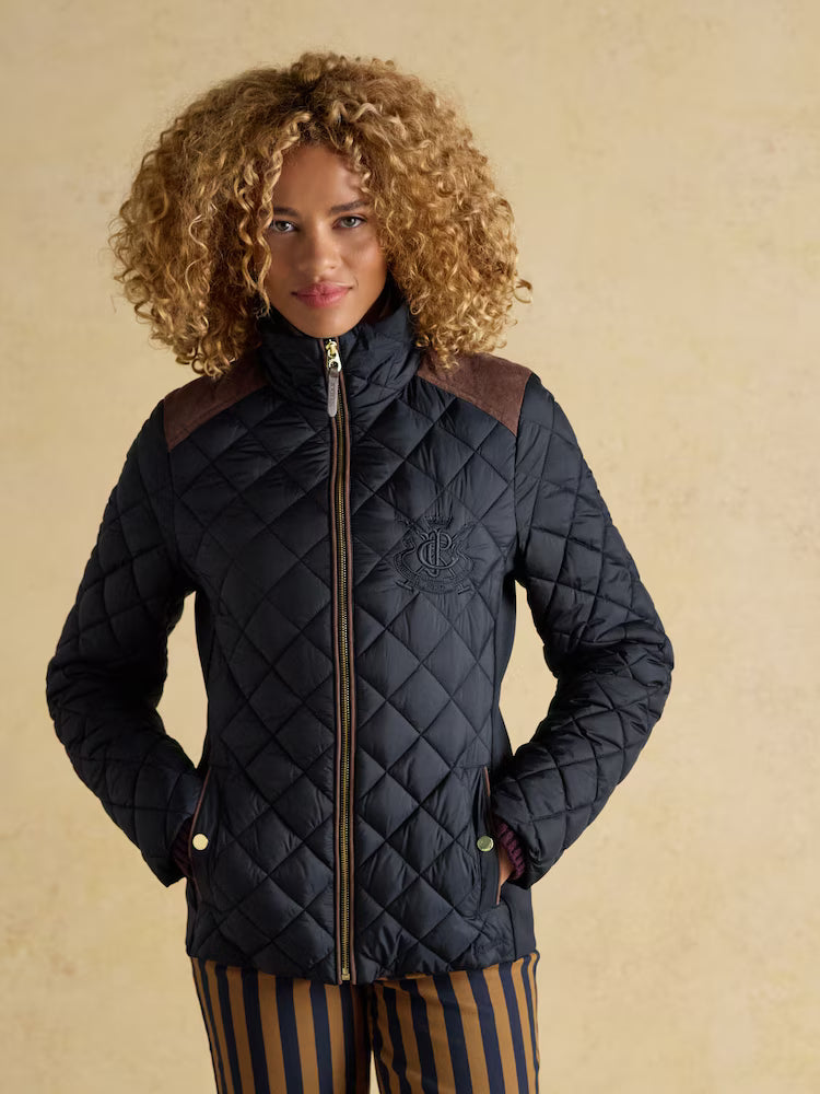 Joules Braemar Luxe Navy Blue Showerproof Diamond Quilted Coat
