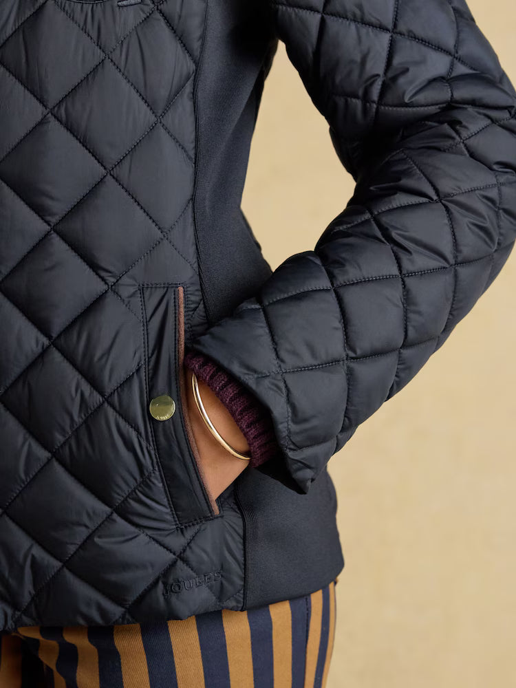 Joules Braemar Luxe Navy Blue Showerproof Diamond Quilted Coat