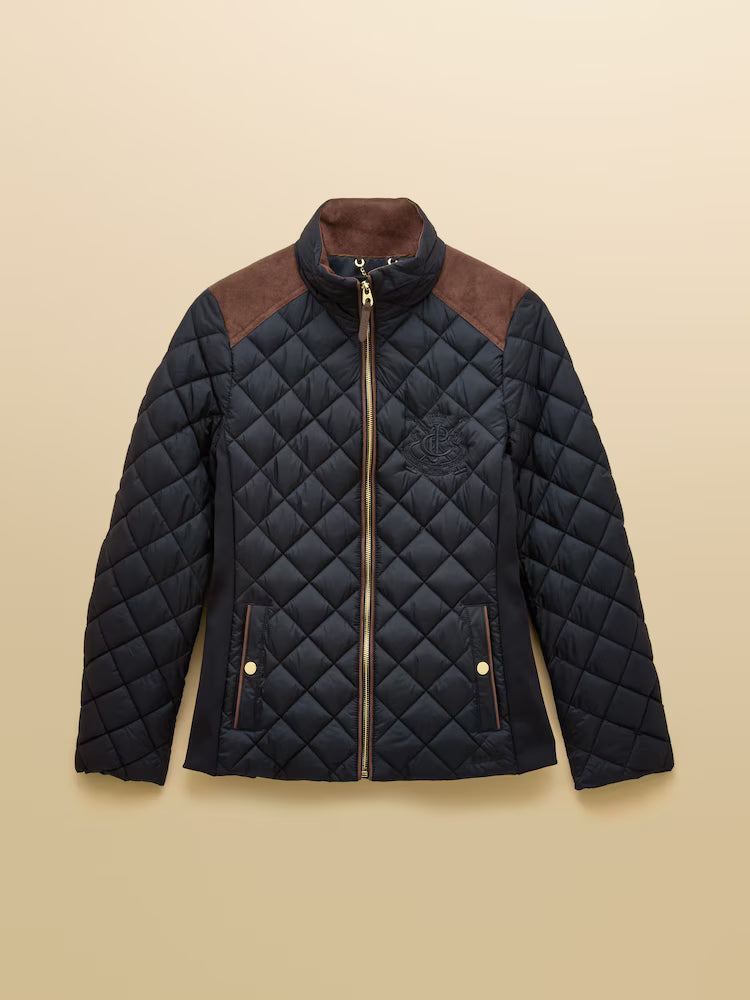 Joules Braemar Luxe Navy Blue Showerproof Diamond Quilted Coat
