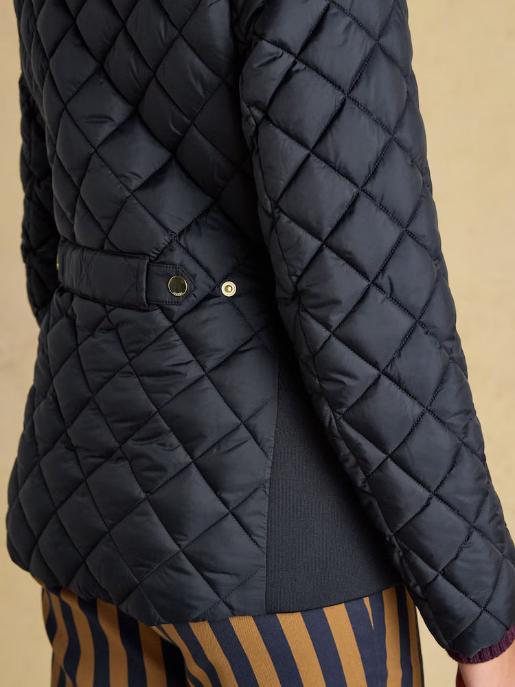 Joules Braemar Luxe Navy Blue Showerproof Diamond Quilted Coat
