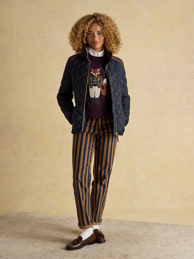 Joules Braemar Luxe Navy Blue Showerproof Diamond Quilted Coat