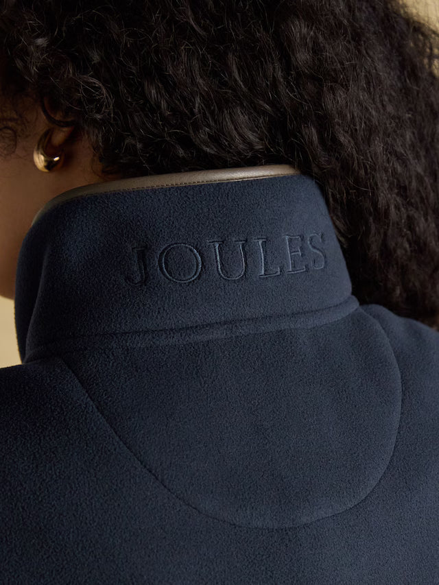 Joules Heritage Navy Fleece Gilet: Cozy country style with stand collar, zip fastening and 'Joules' embroidery at neck.
