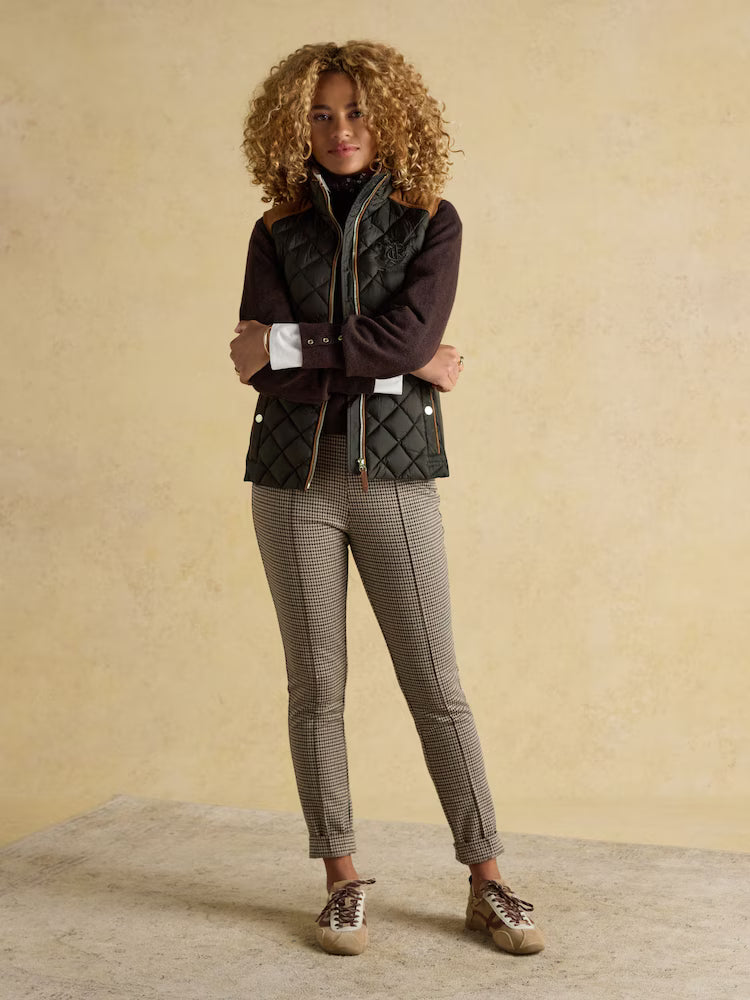 Joules Braemar Luxe Khaki Green Showerproof Diamond Quilted Gilet