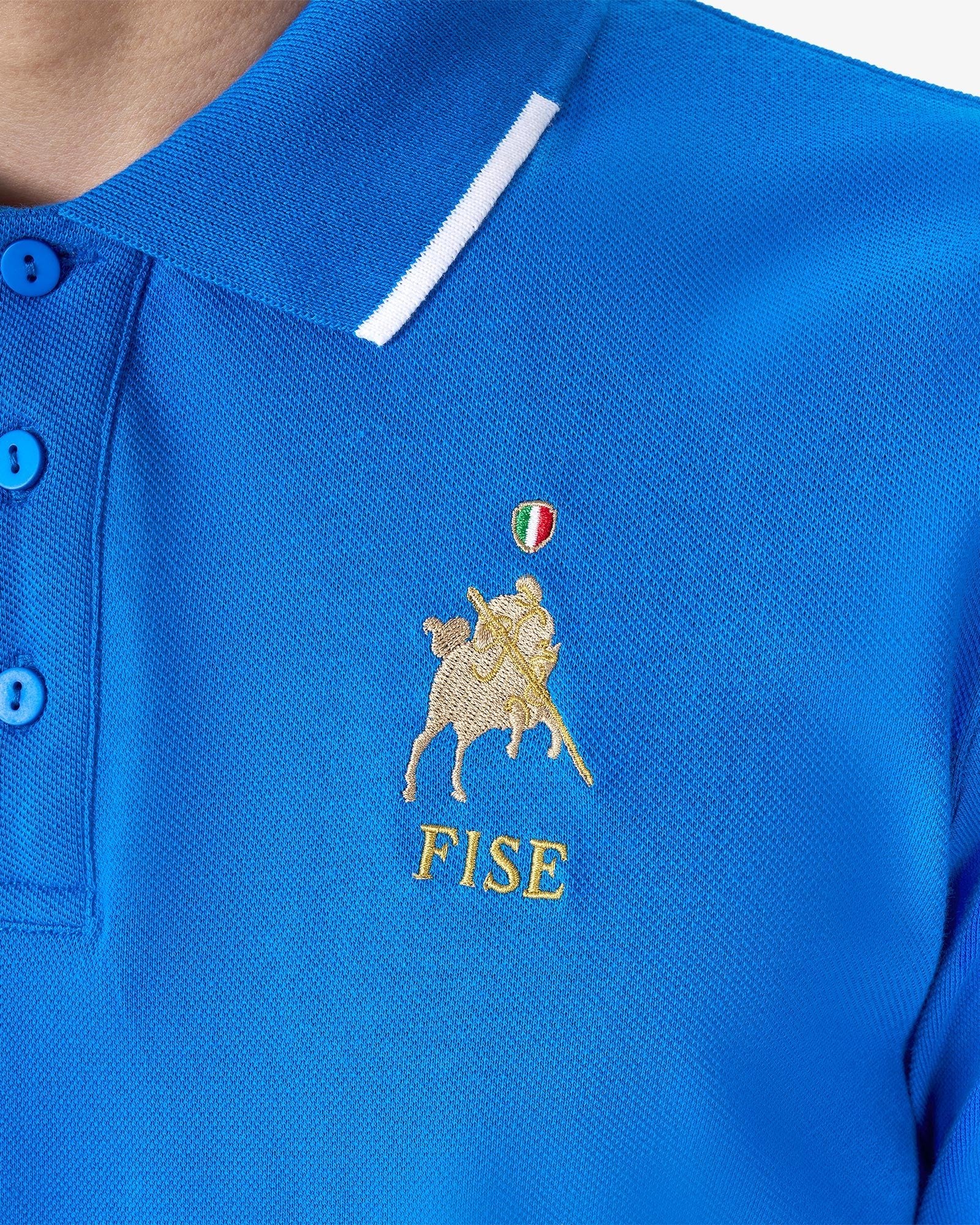 Equestro Men's Three Button Training Polo Shirt Equestro X Fise Azzurro Savoia | Equiflair