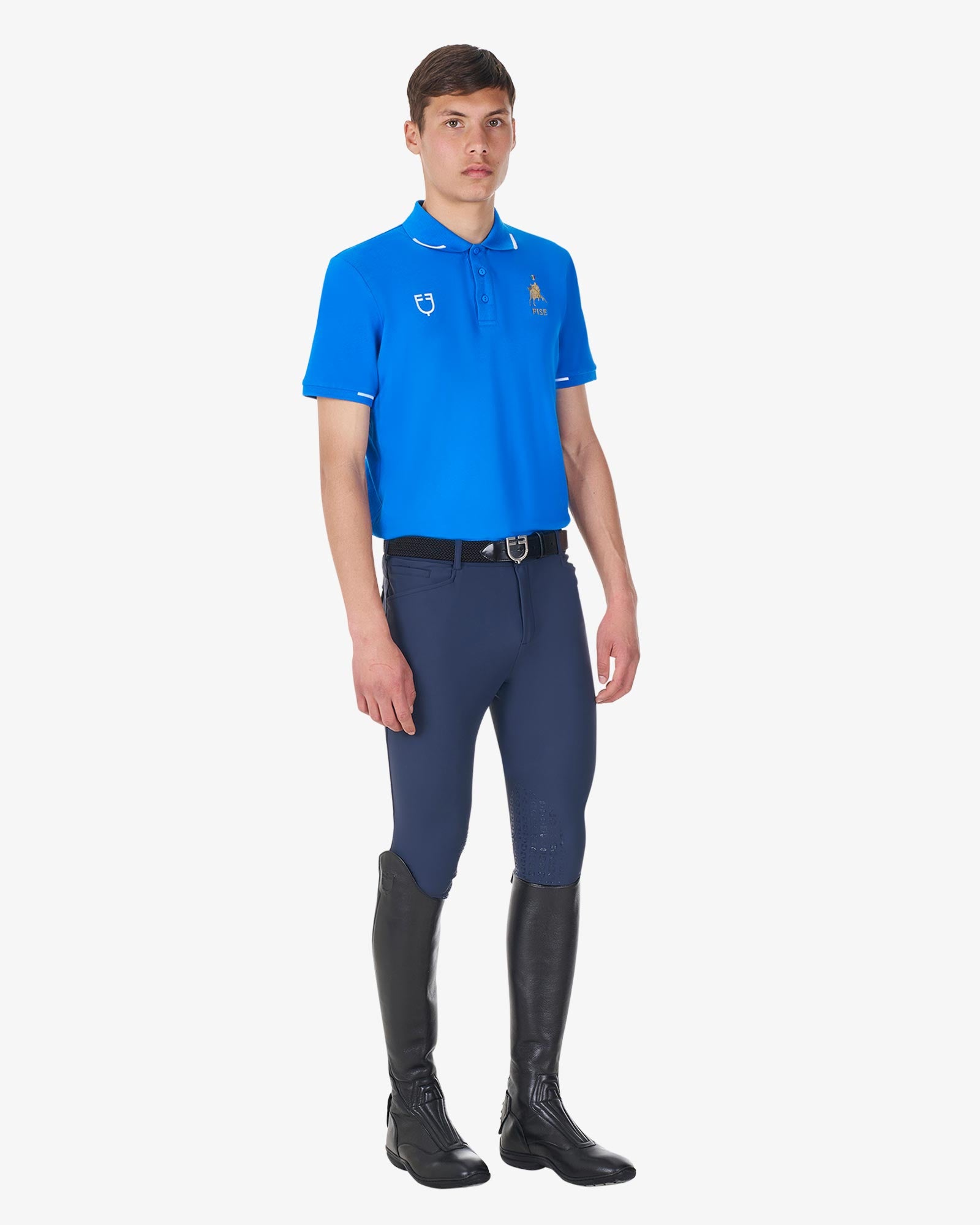 Equestro Men's Three Button Training Polo Shirt Equestro X Fise Azzurro Savoia