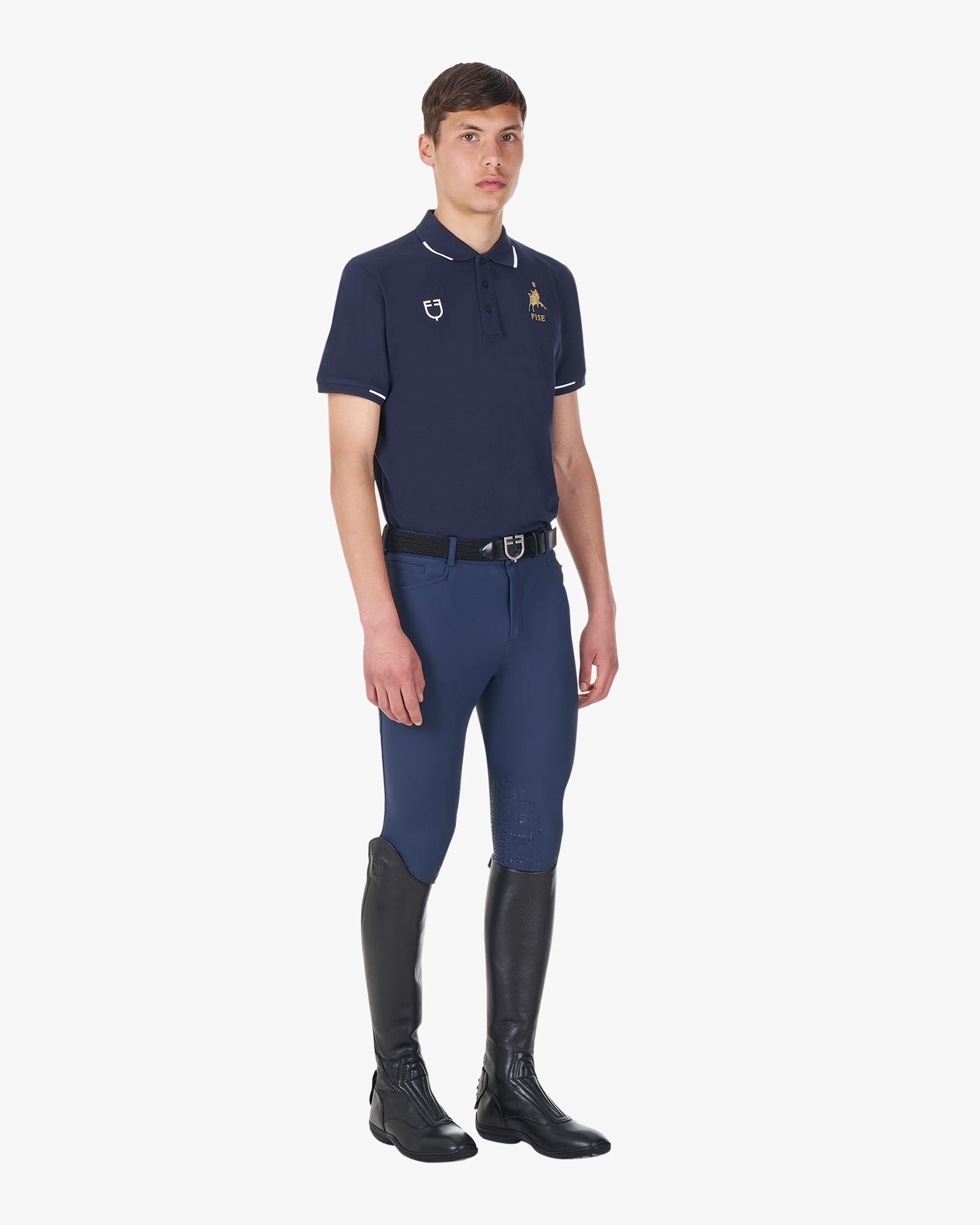 Equestro Men's Three Button Training Polo Shirt Equestro X Fise Navy Blazer | Equiflair