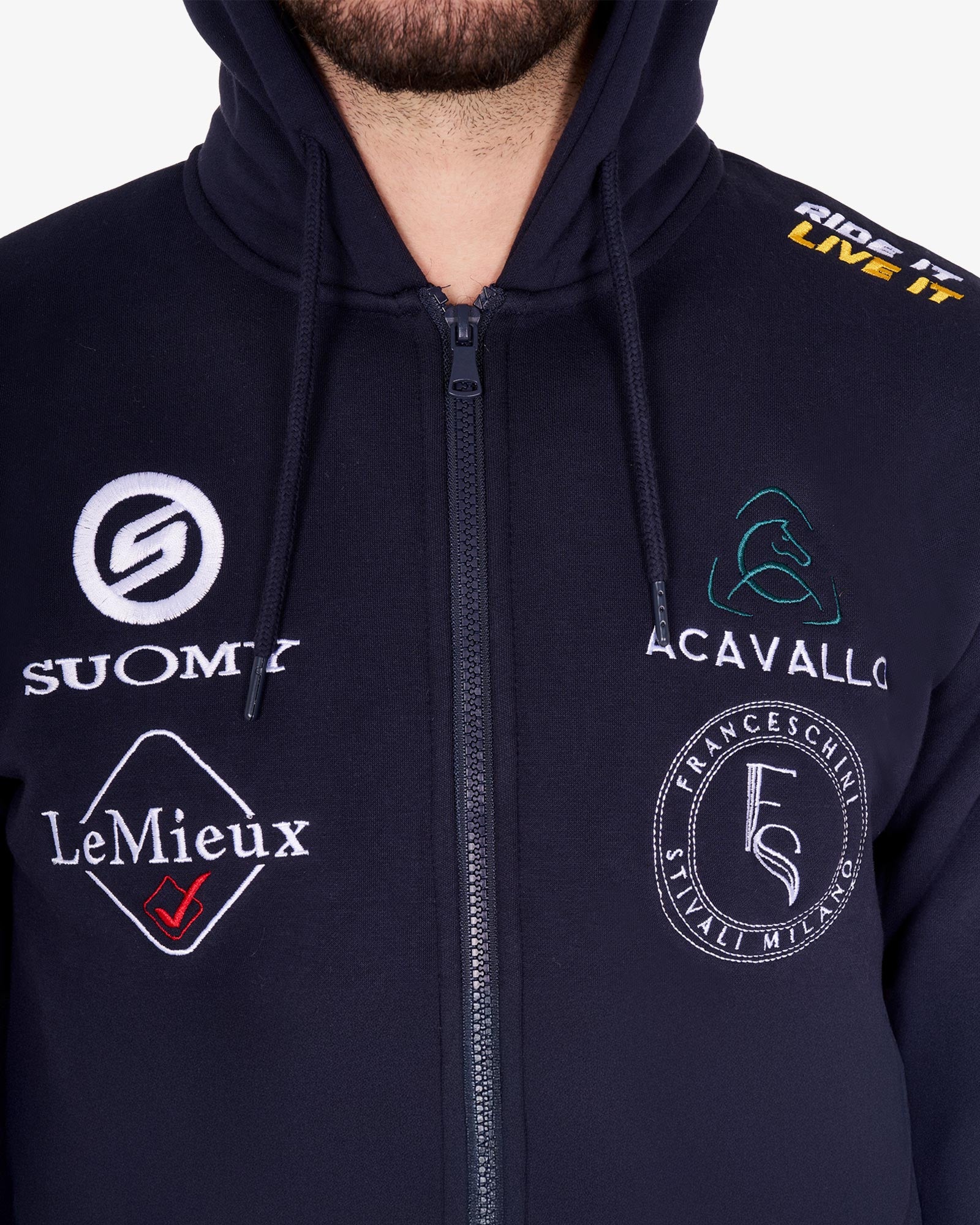 Equestro Men's Sweatshirt With Multi Logo Hood Navy Blazer