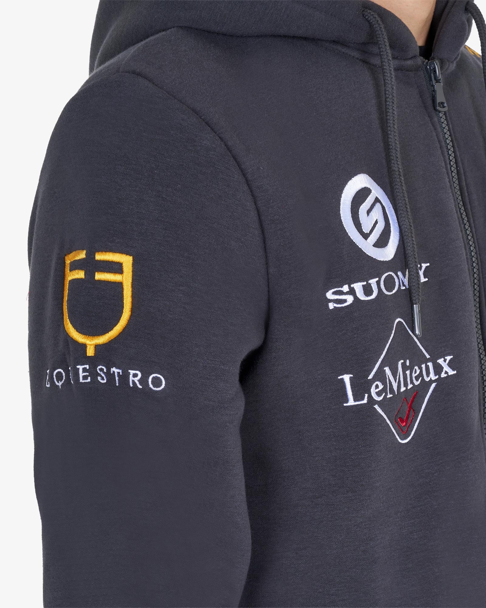 Equestro Men's Sweatshirt With Multi Logo Hood Asphalt