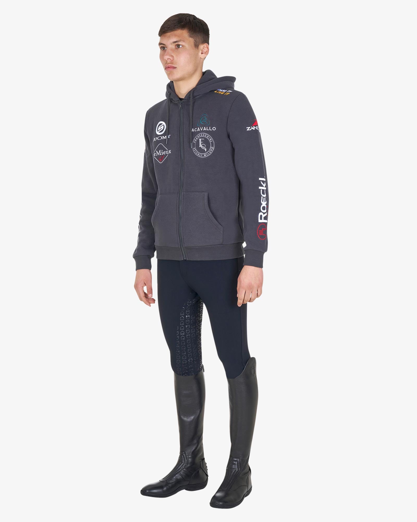 Equestro Men's Sweatshirt With Multi Logo Hood Asphalt