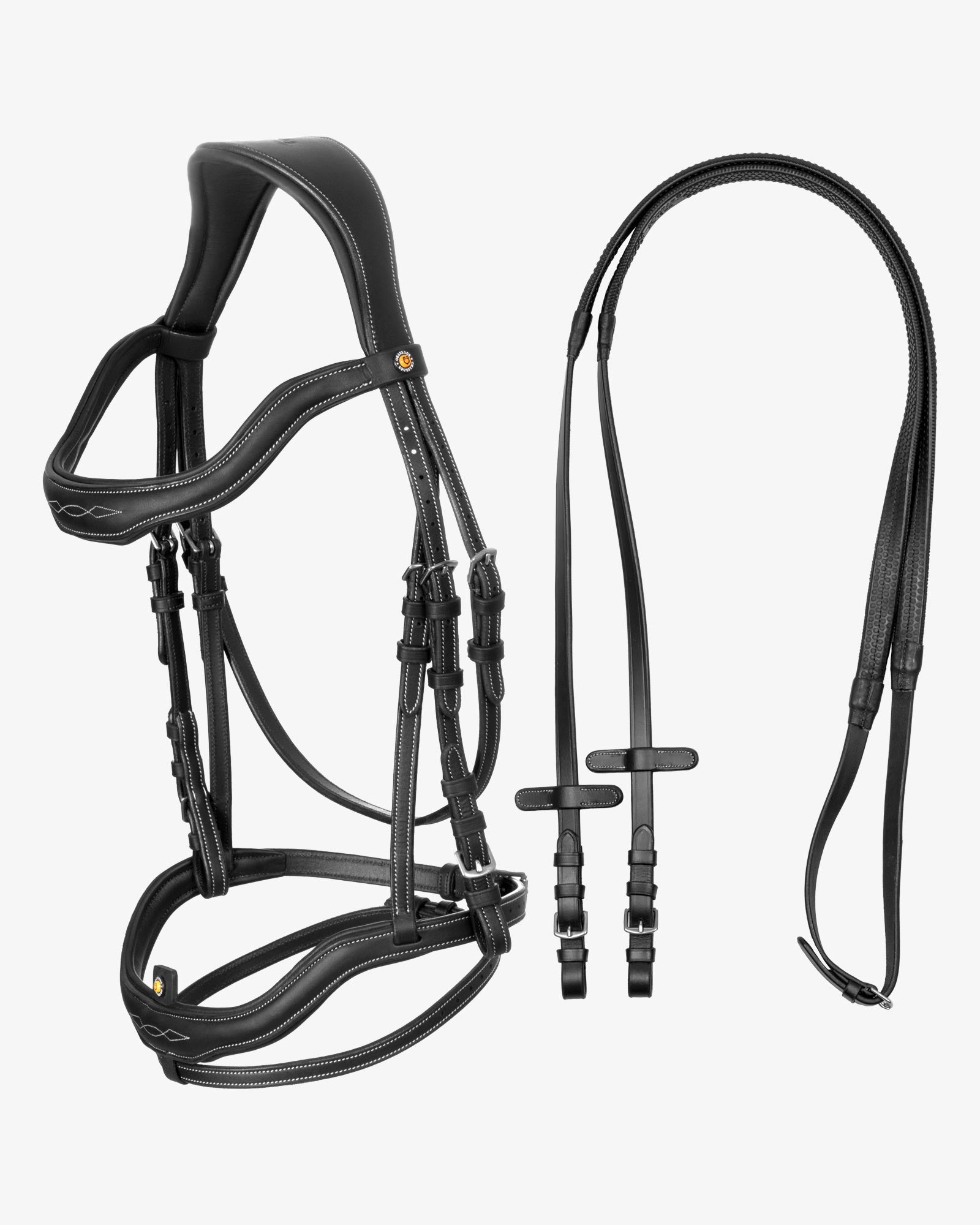 Equestro Soft Leather Stitched Bridle Black - Reins Leatherwork COB