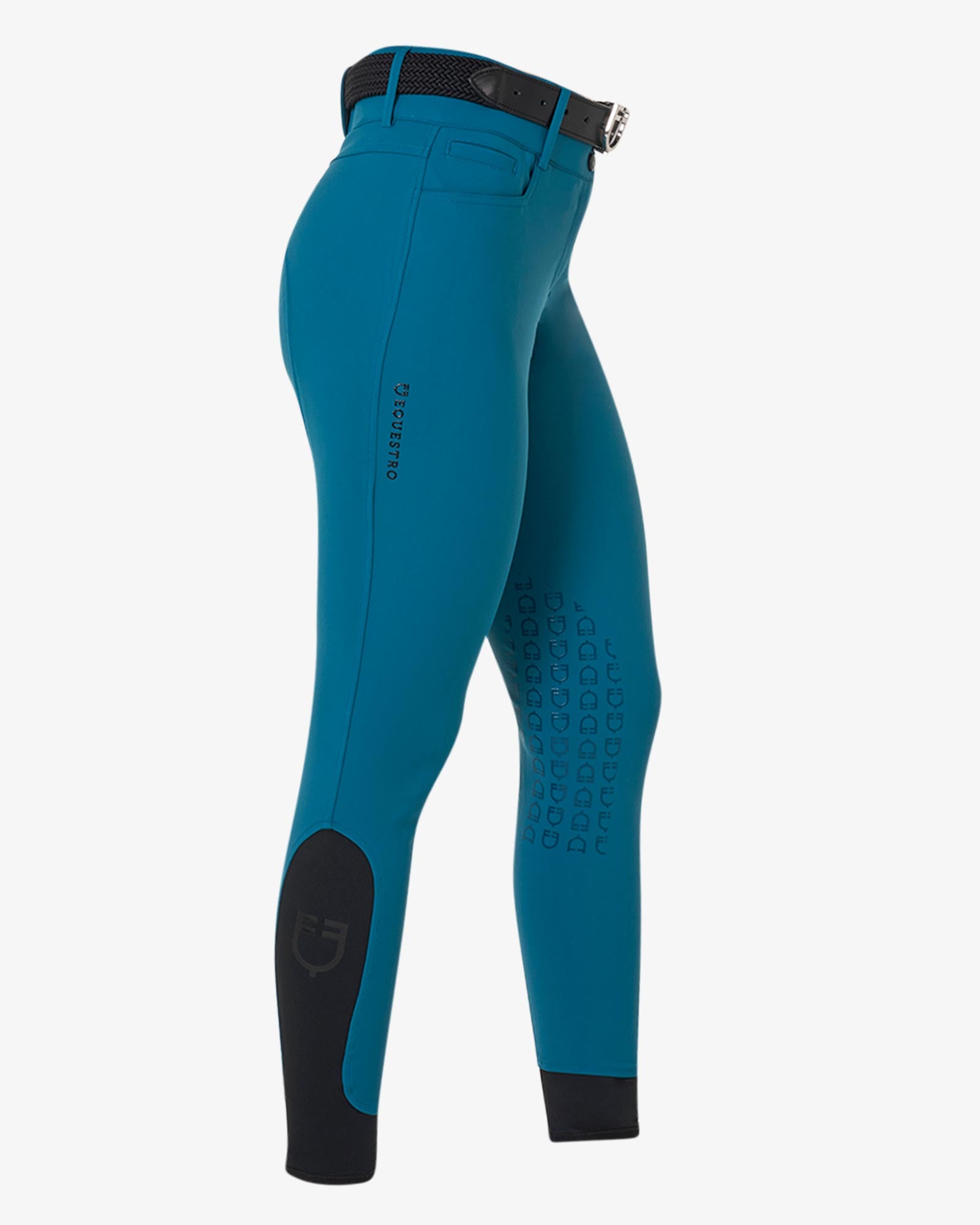 Equestro Women's High Waisted Knee Grip Breeches Blue Coral
