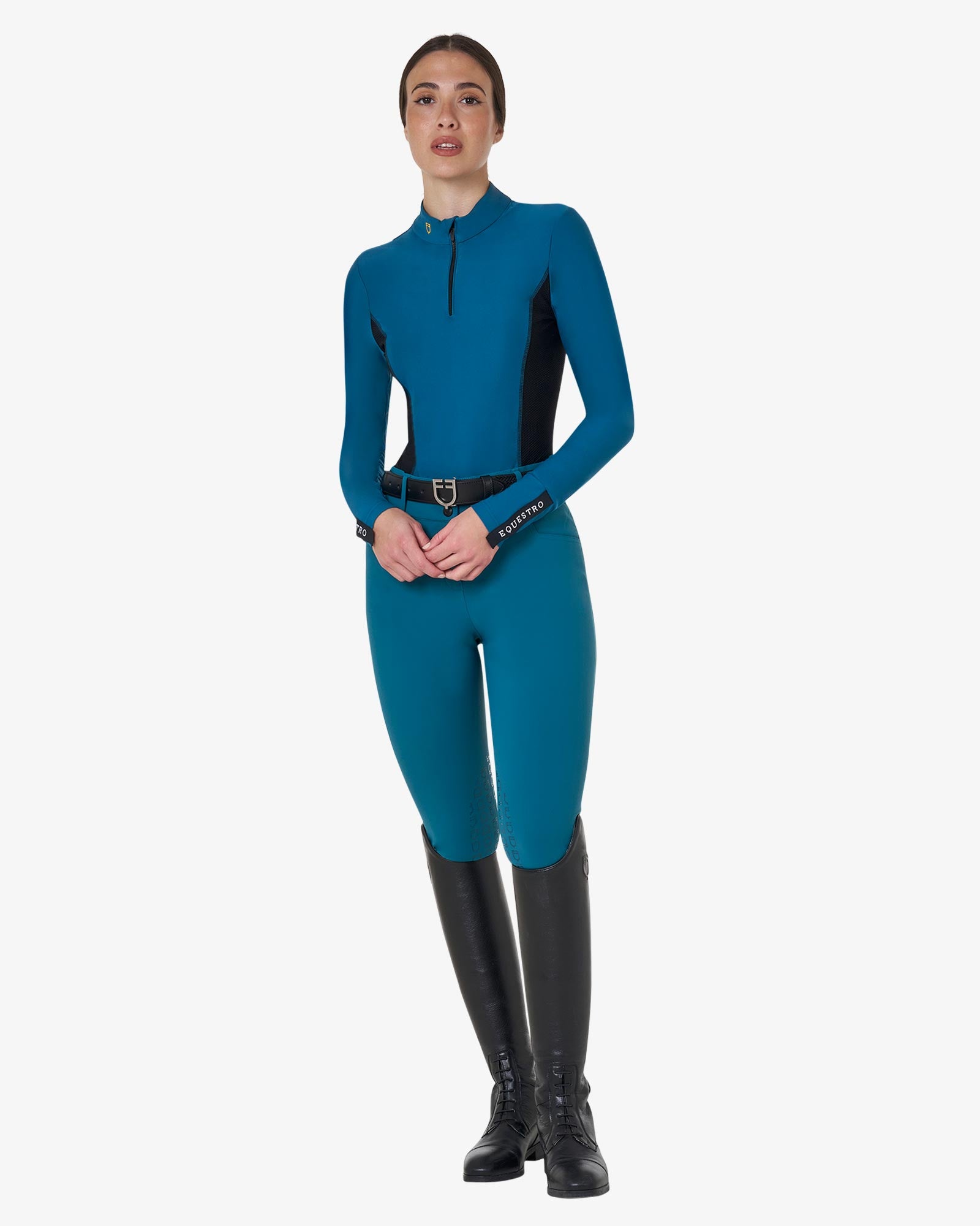 Equestro Women's High Waisted Knee Grip Breeches Blue Coral