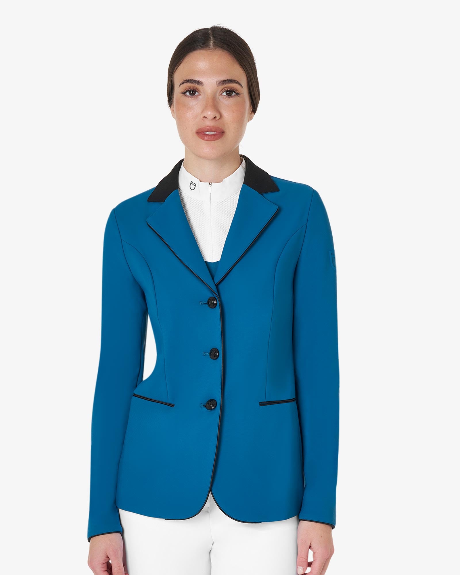 Equestro Women's Three Button Competition Jacket Blue Coral - Clothing XS