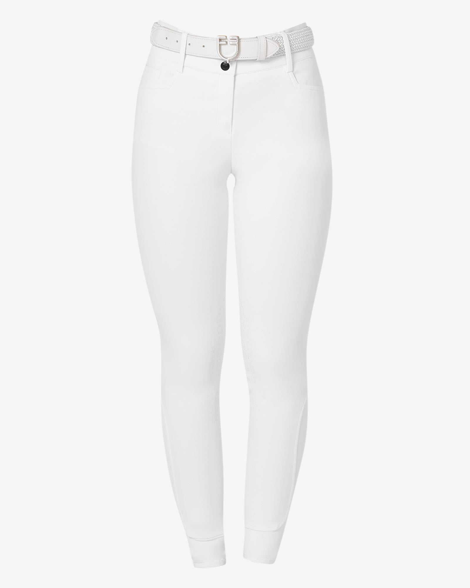 Equestro Women's High Waisted Knee Grip Breeches White - Riding Legwear Clothing 36