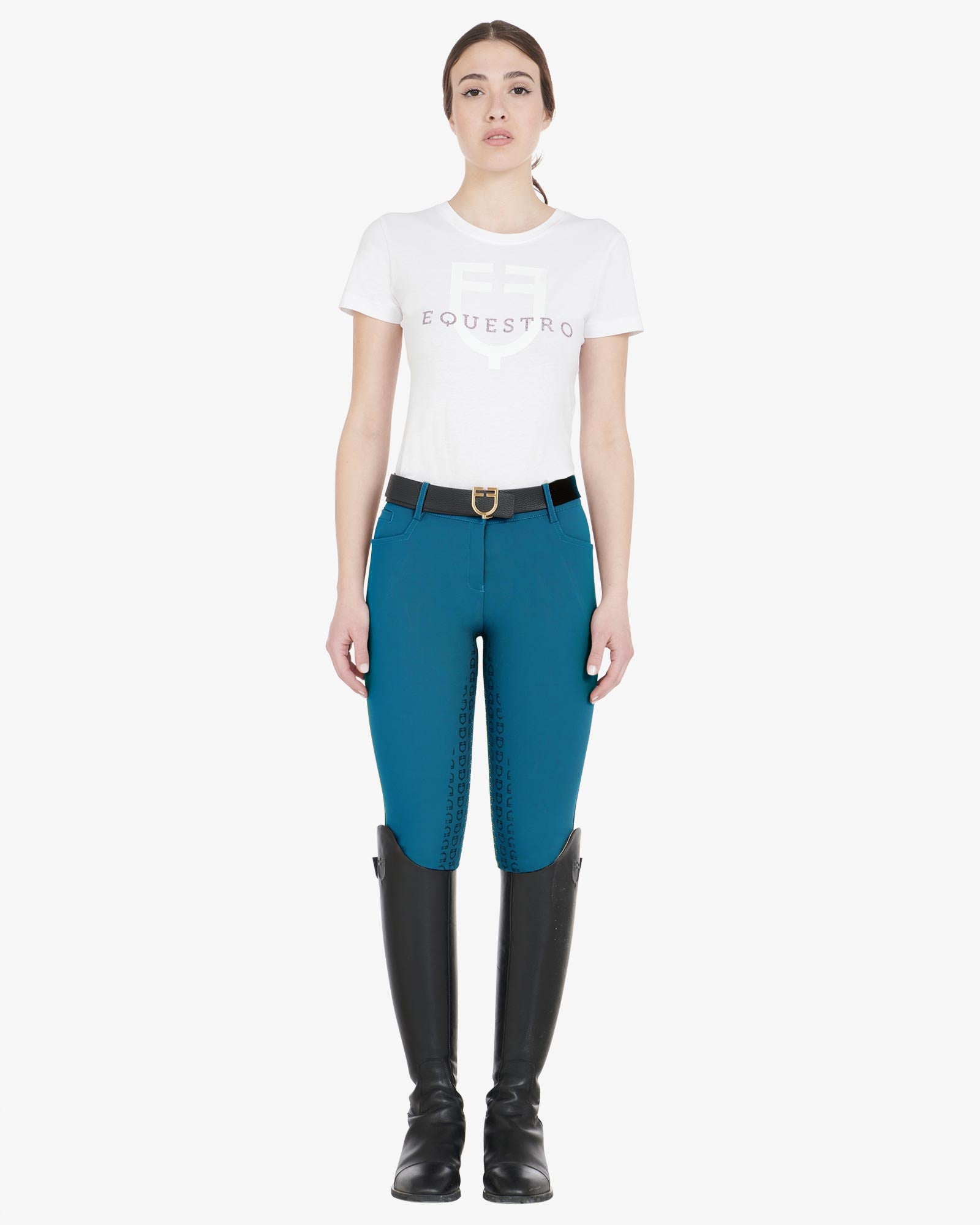 Equestro Women'S Full Grip Slim Fit Breeches Blue Coral