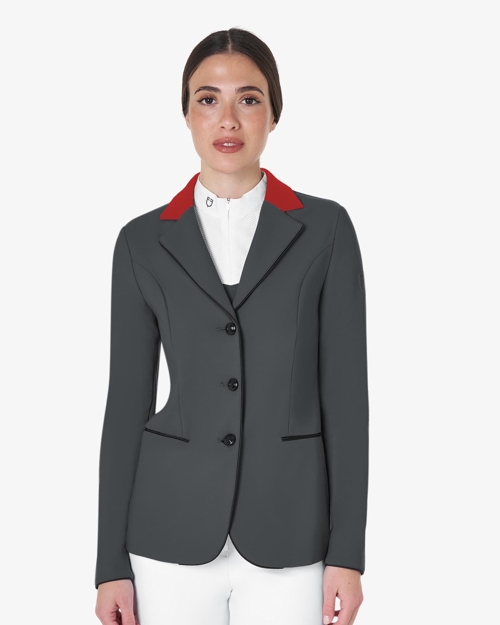 Equestro Women's Three Button Competition Jacket Grey/Burgundy - Clothing on-sale XS